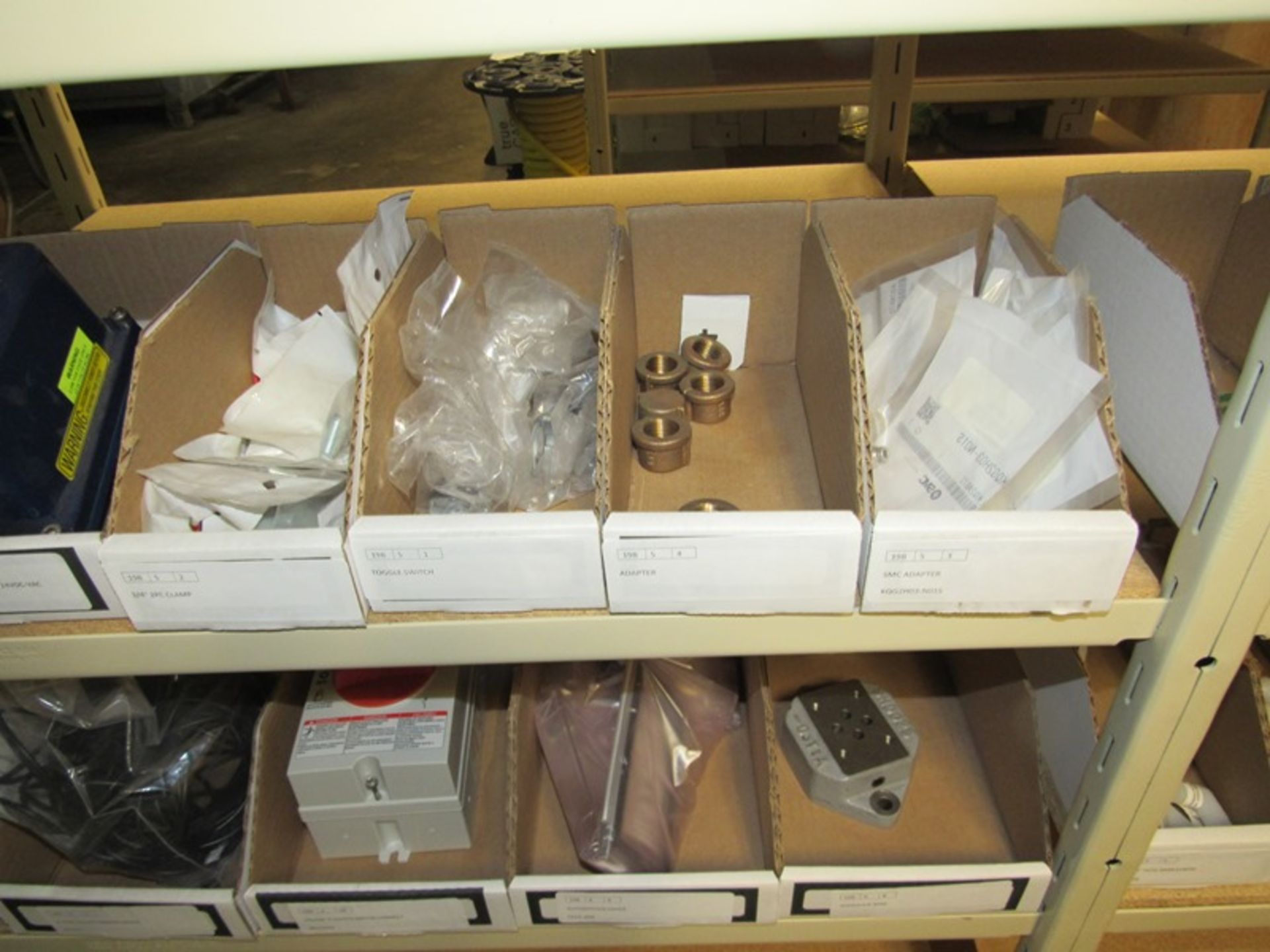 Lot Shelving Unit Contents Only: Filters, Connectors, Clamps, Cap Lugs, Adaptors, (2) Actuators, - Image 7 of 29