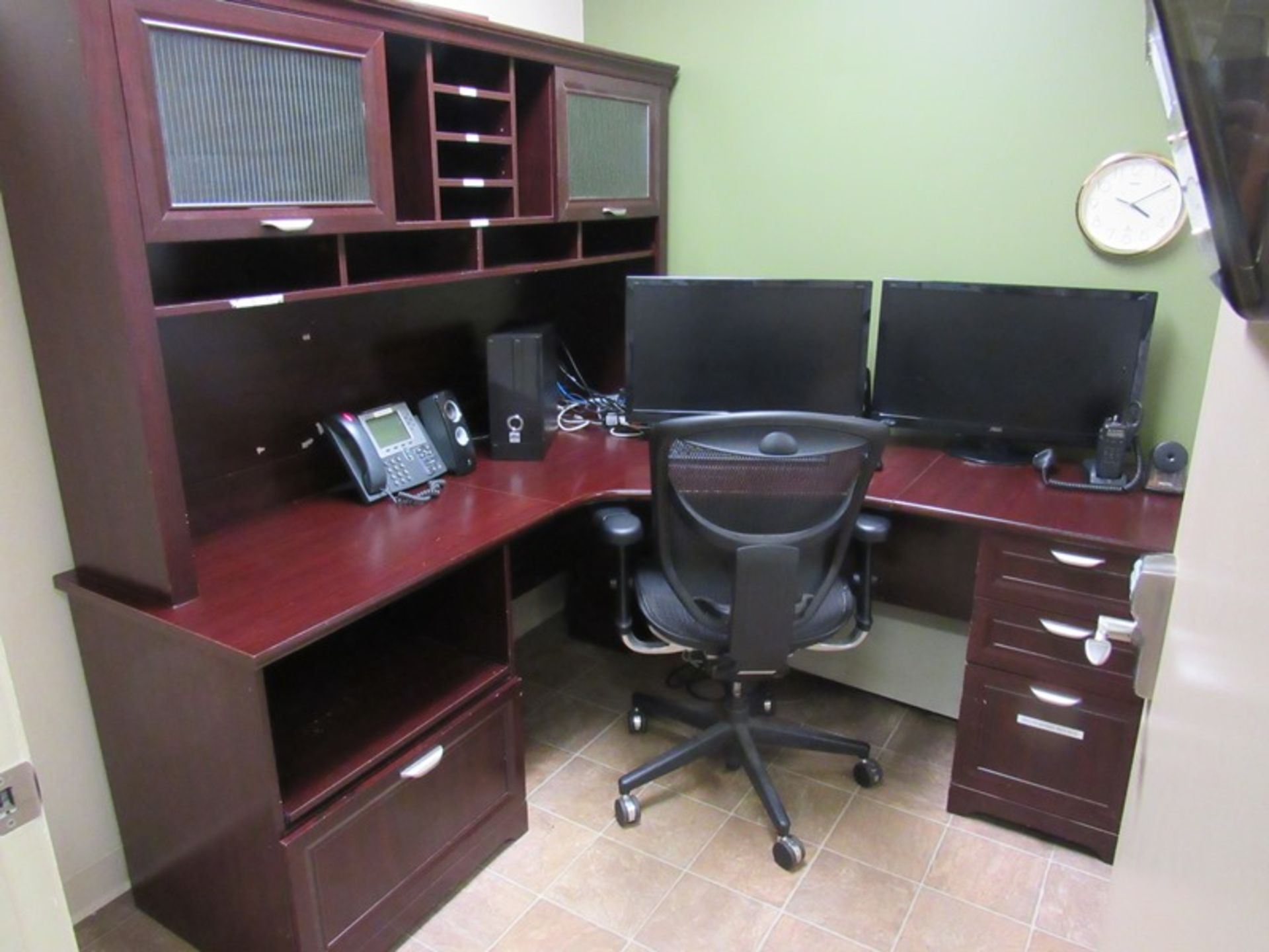 Lot Office: Desk, Chair, Heater (No Electronics or Tagged Items Included) (Required Loading Fee $