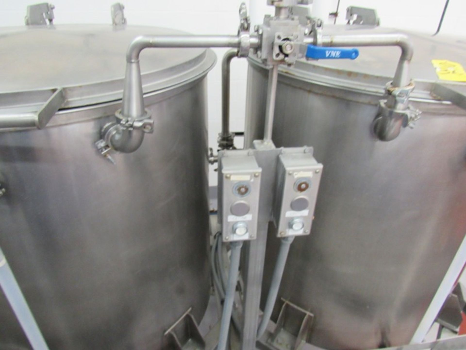 Dual Stainless Steel Mix Tank System Tanks, 46" Dia. X 43" Deep on stainless steel stand, - Image 10 of 10