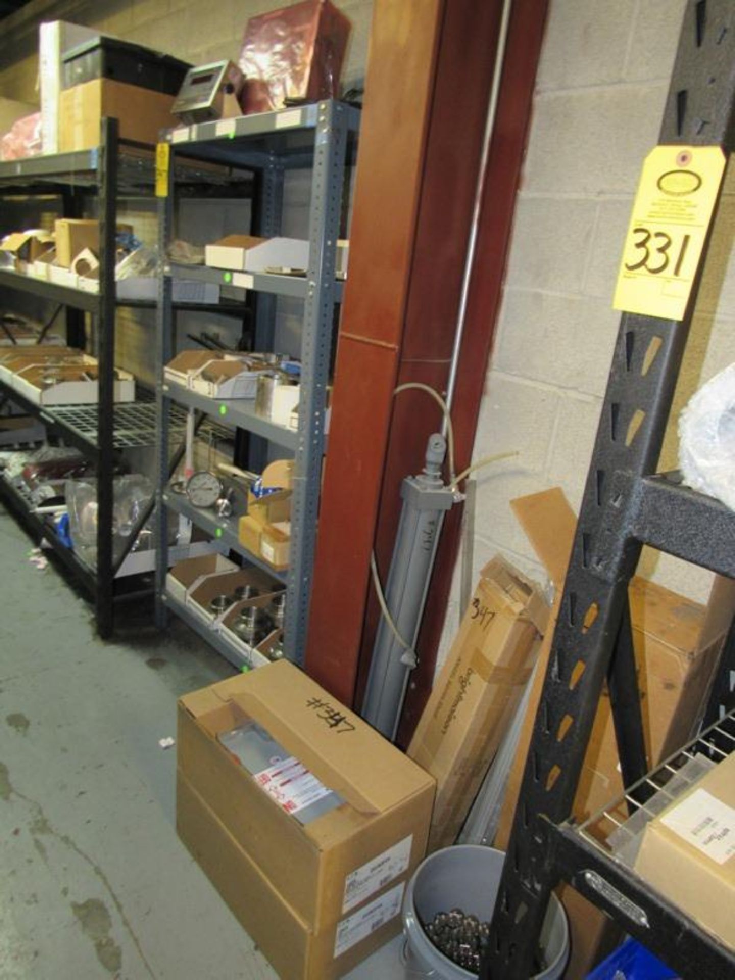 Lot Contents of Shelving Unit Only: Chart Recorder, Rice Lake Scale Head, Bushings, Thermometers