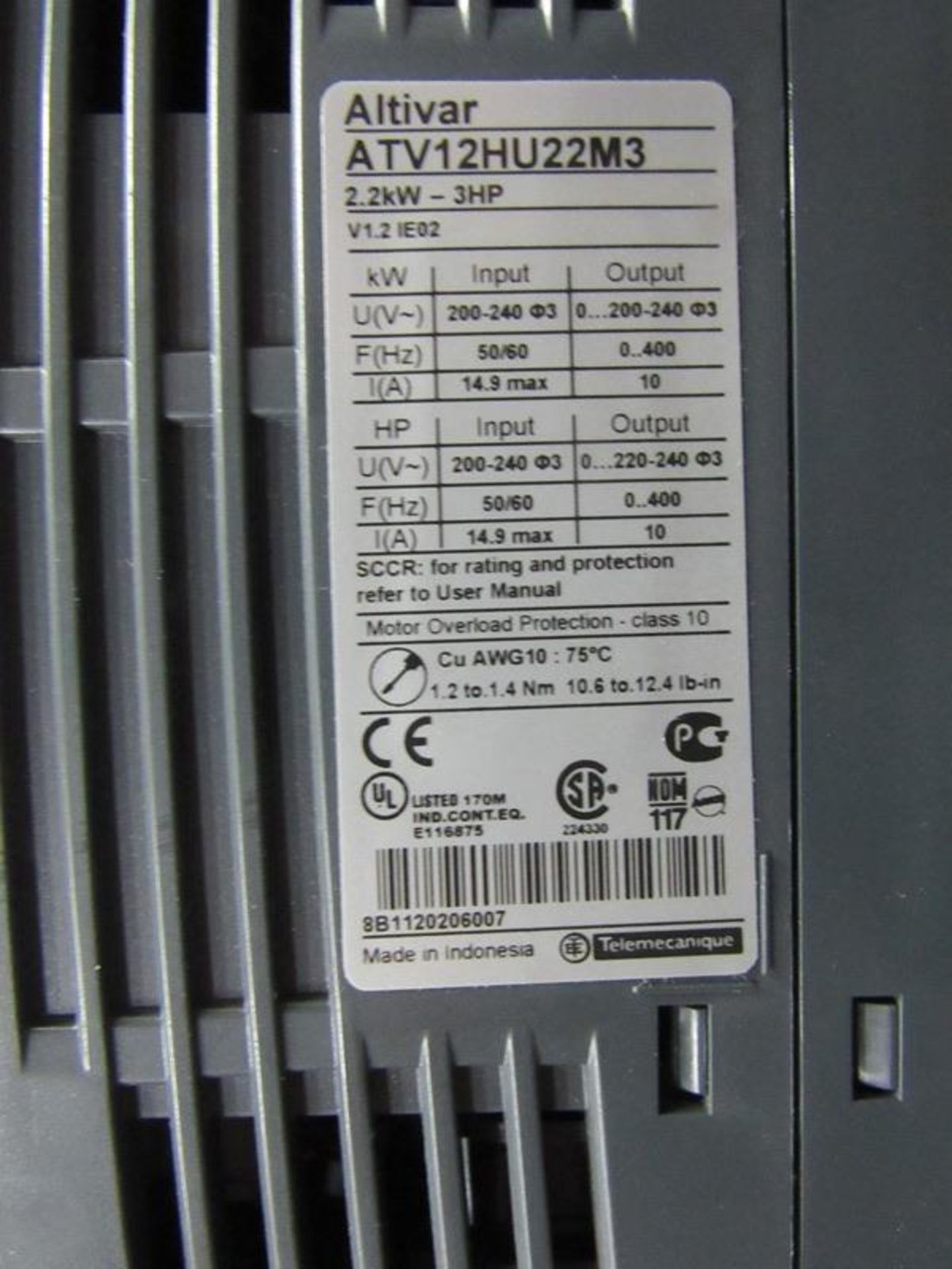 Altivar Mdl. ATV12HU22M3 AC Digital Drive, 200-240 V, output 200-240 V (Required Loading Fee $10. - Image 3 of 3