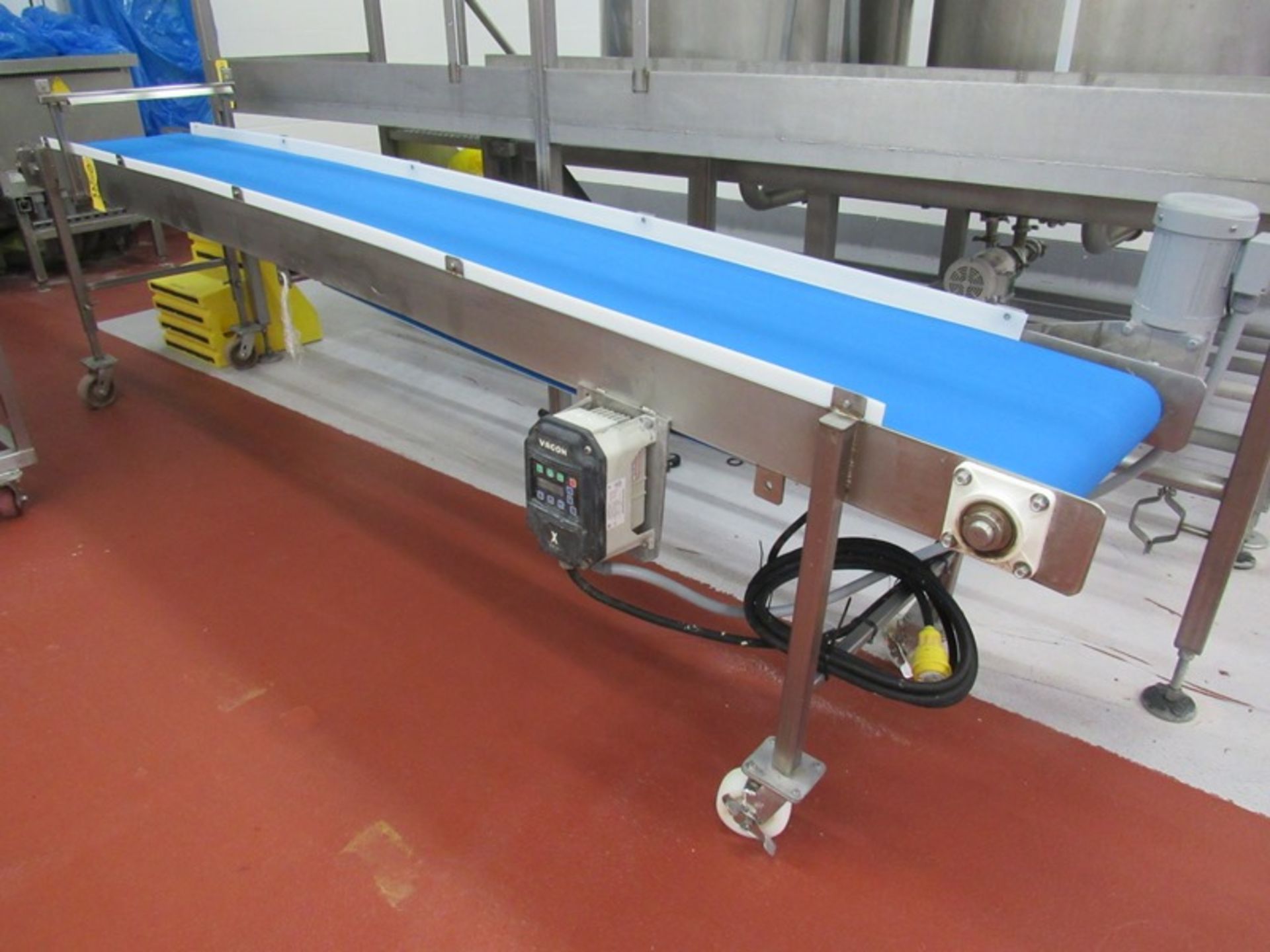 Portable Stainless Steel Frame Conveyor, 18" W X 138" L X 36" T, Vacon VFD 220 VAC, 3 phase (