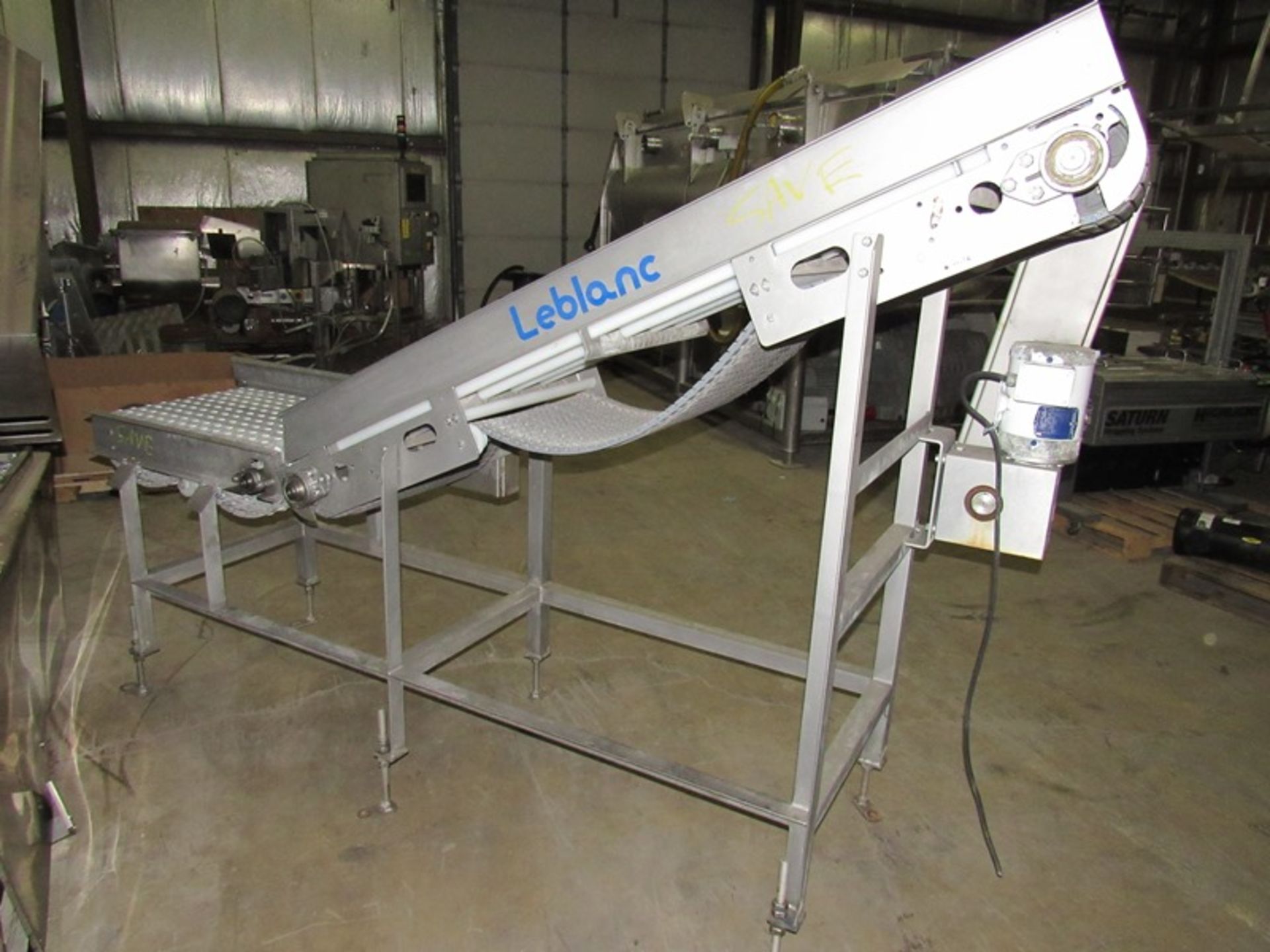 Leblanc Stainless Steel Incline Conveyor, 20" W X 9' L plastic belt with rubber nubs, roller