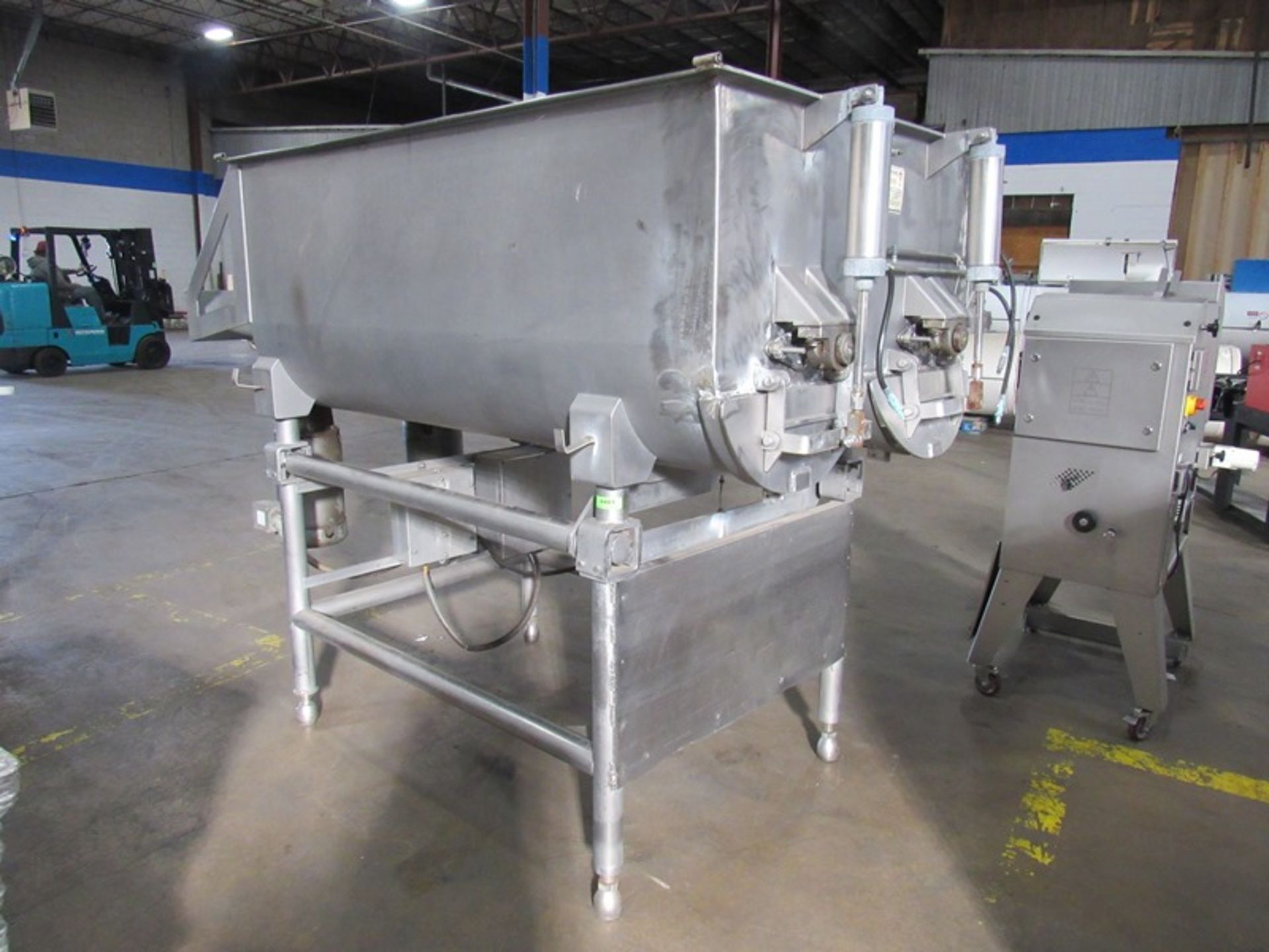 Stainless Steel Dual Shaft Ribbon Blender, 4' W X 6' L X 30" D bowl, pneumatic dual front end