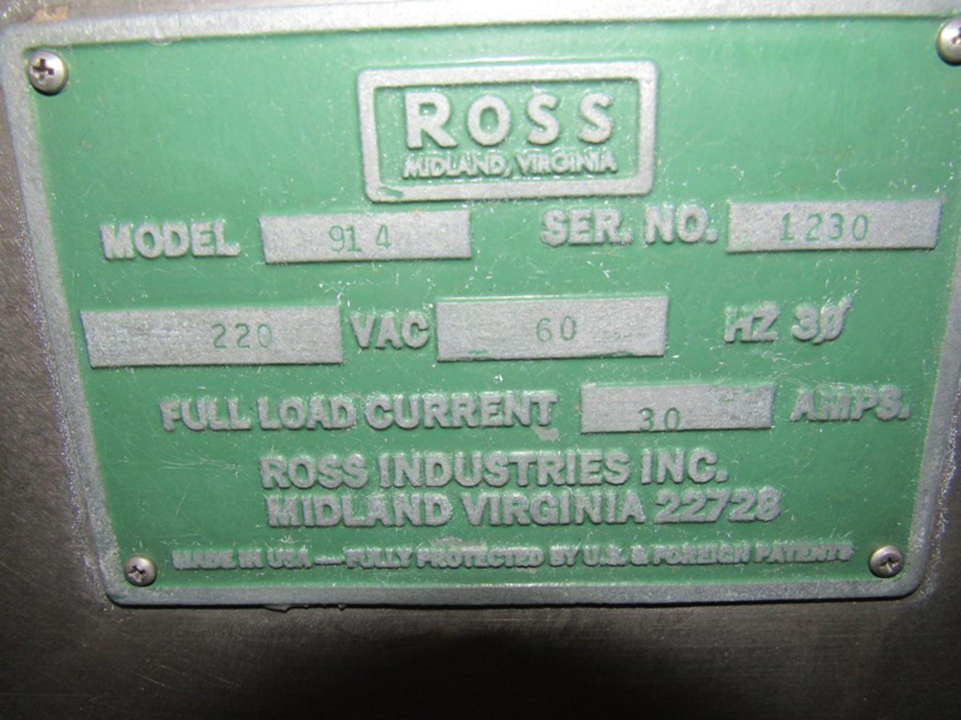 Ross Mdl. 914 Meat Press, Ser. #1230, 220 volts, 3 phase, no die (Located In Sandwich, IL ) - Image 9 of 9
