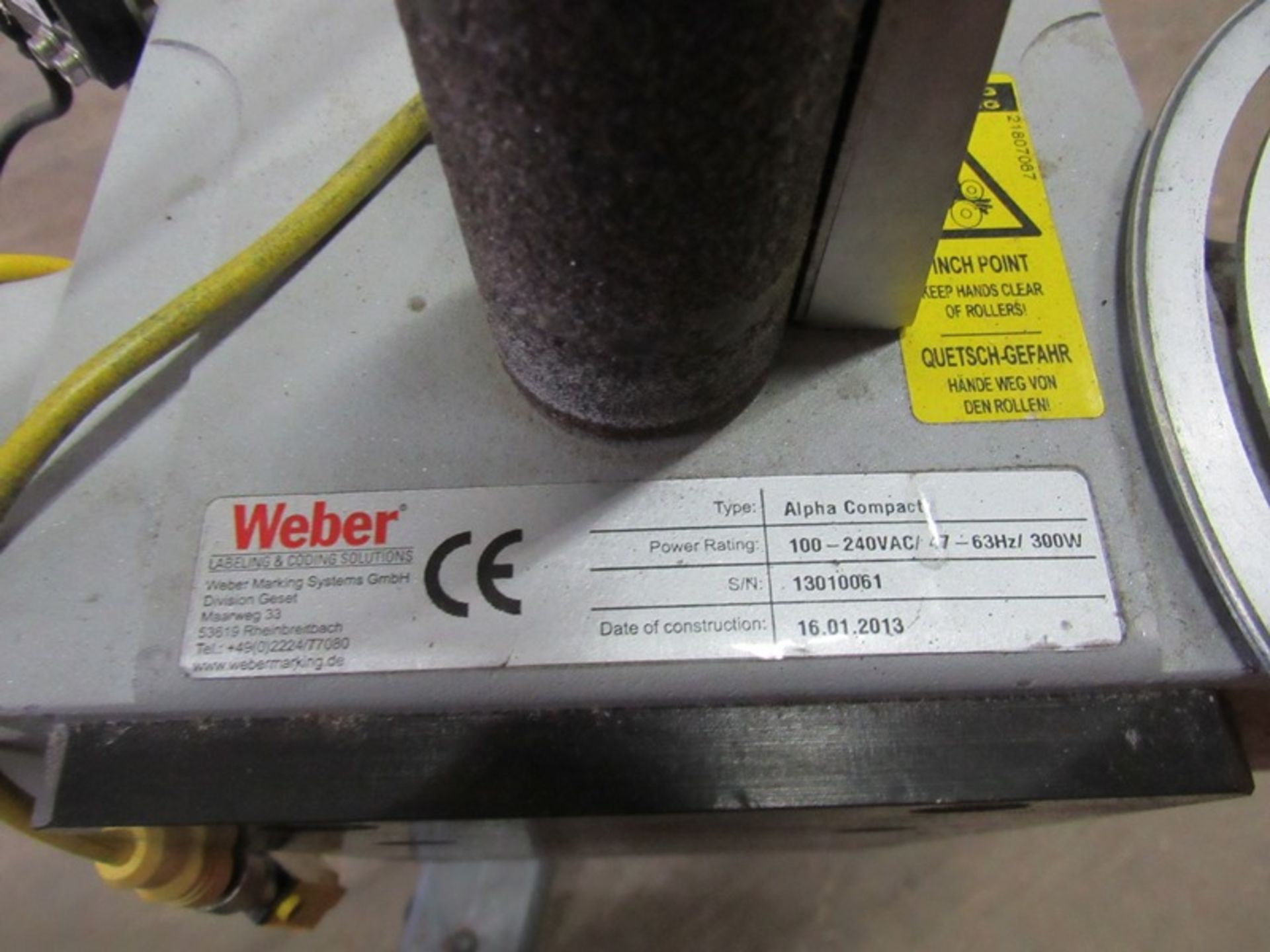Weber Mdl. Alpha-Compact Portable Pressure Sensitive Label Applicator on tri-pod cart, applies - Image 4 of 4
