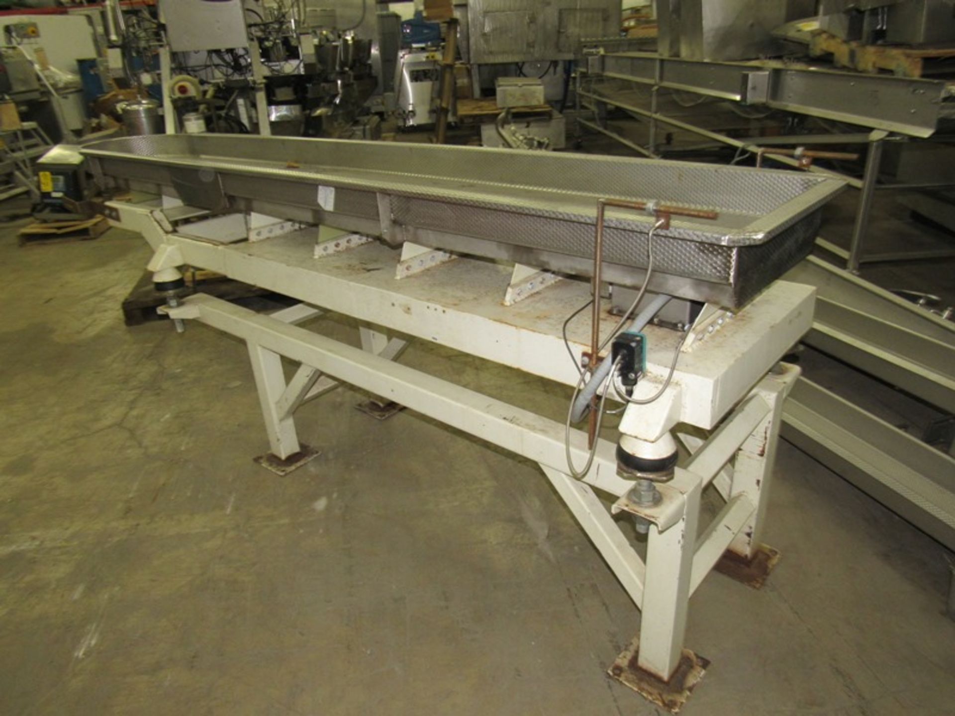 Smalley Mdl. EMC2t Vibratory Conveyor, dimpled stainless steel tray, 18" W X 115" L X 4" D, 9"