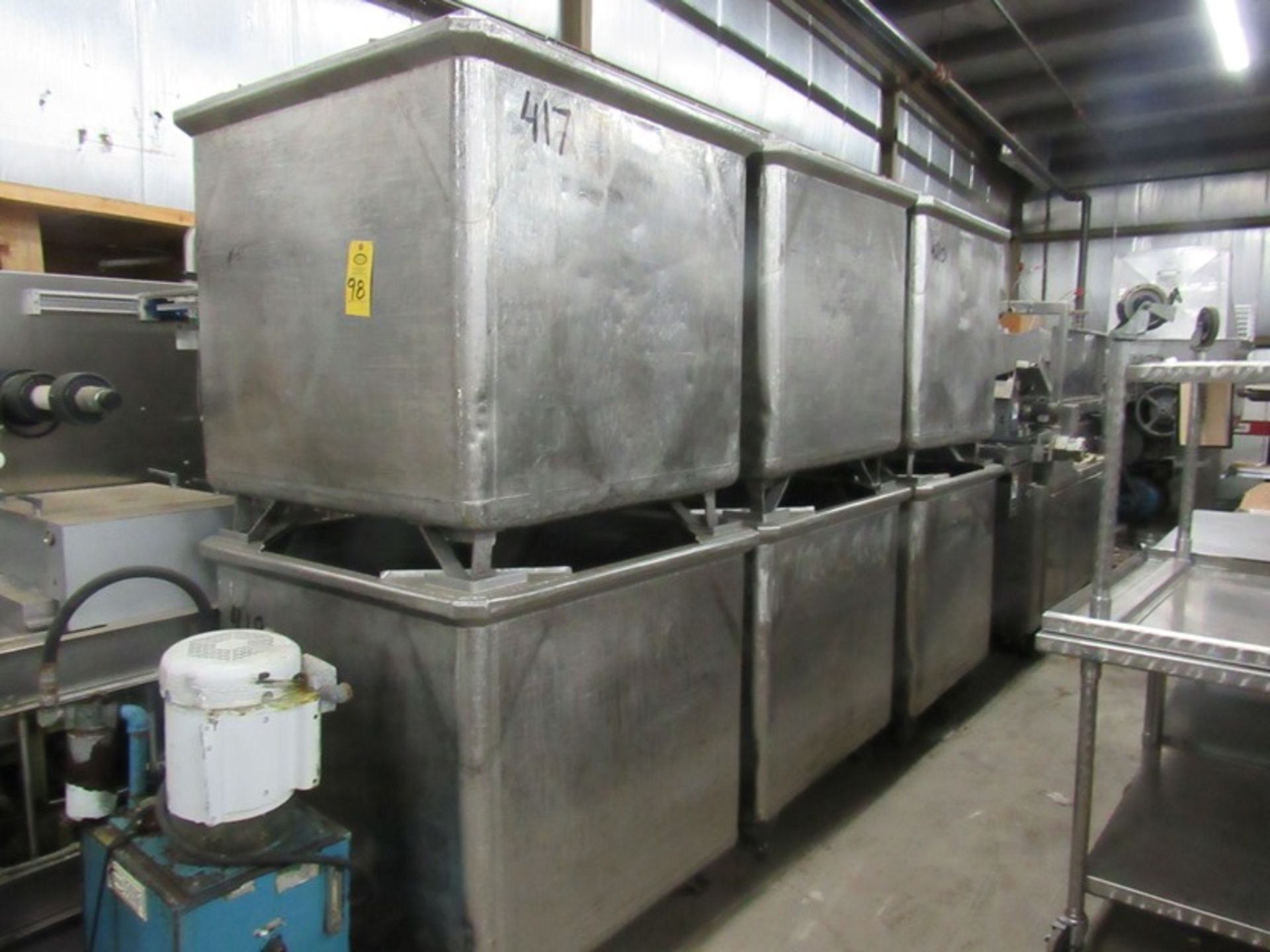 Stainless Steel Stackable Vats, 42" W X 42" L X 40" Deep (Required Loading Fee $100- Pickup by