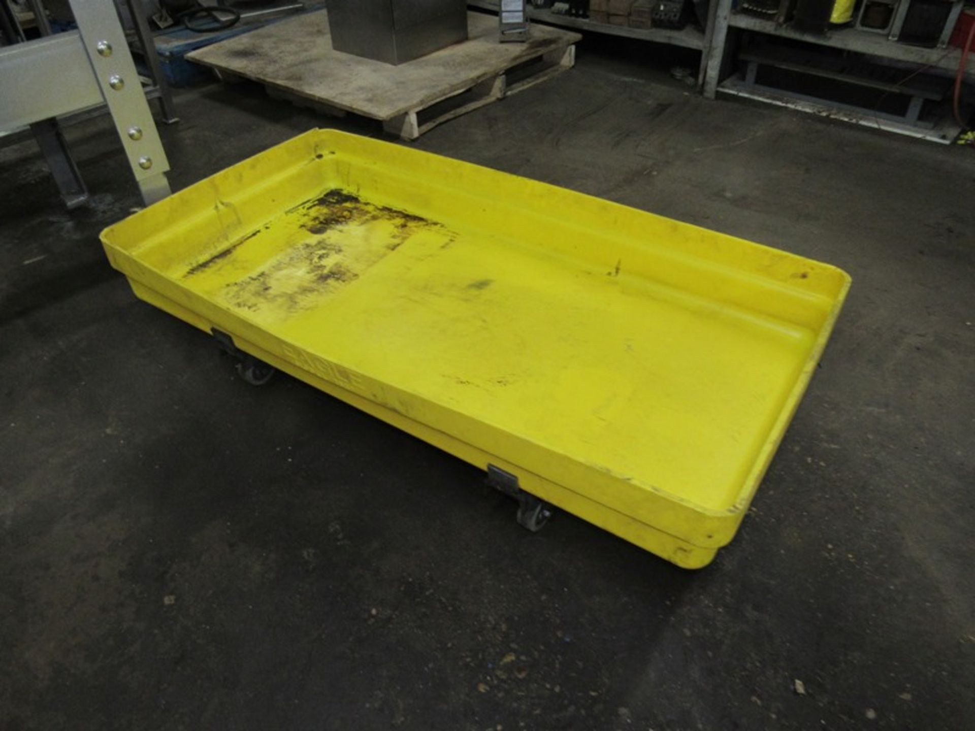 Eagle Mdl. 1631 Plastic Containment Pallet, 2' W X 4' L X 6" Deep on stainless steel cart