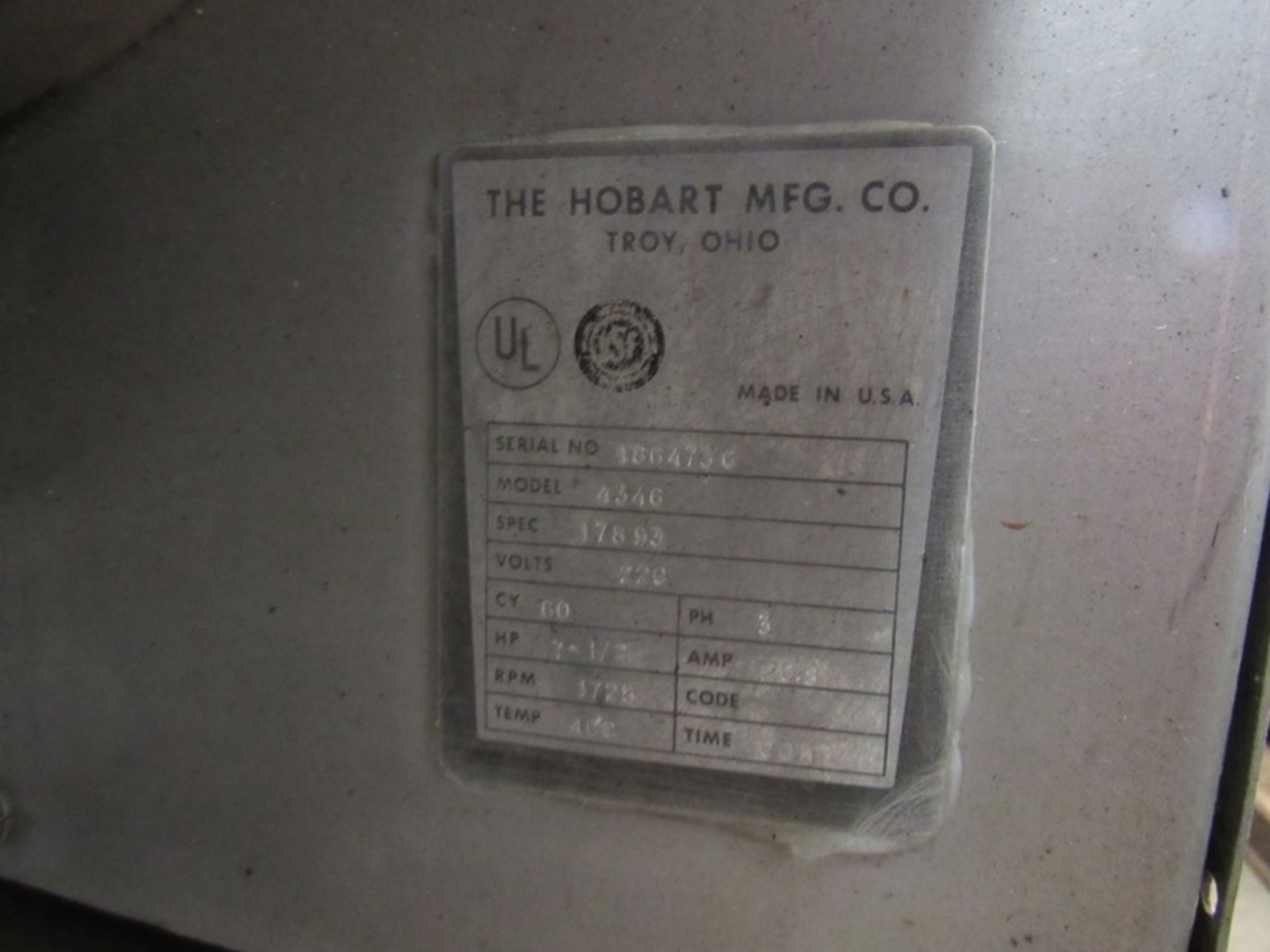 Hobart Mdl. 4346 Mixer/Grinder, Ser. #186473C, 220 volts, 3 phase (Required Loading Fee $100- Pickup - Image 9 of 9