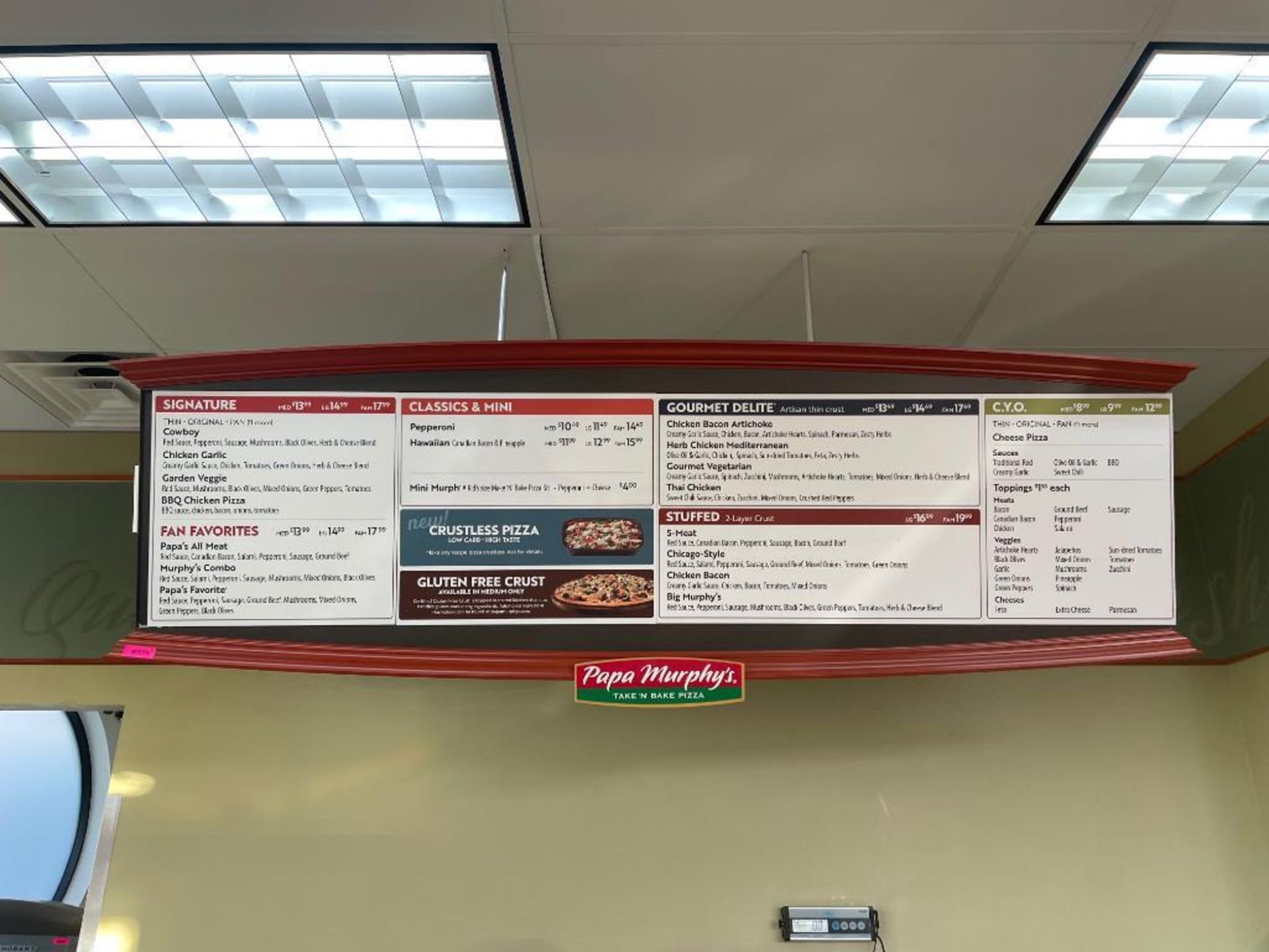 DESCRIPTION: 8' AND 5' CEILING MOUNTED MENU BOARDS. ADDITIONAL INFORMATION ONE MONEY LOCATION: 528 S