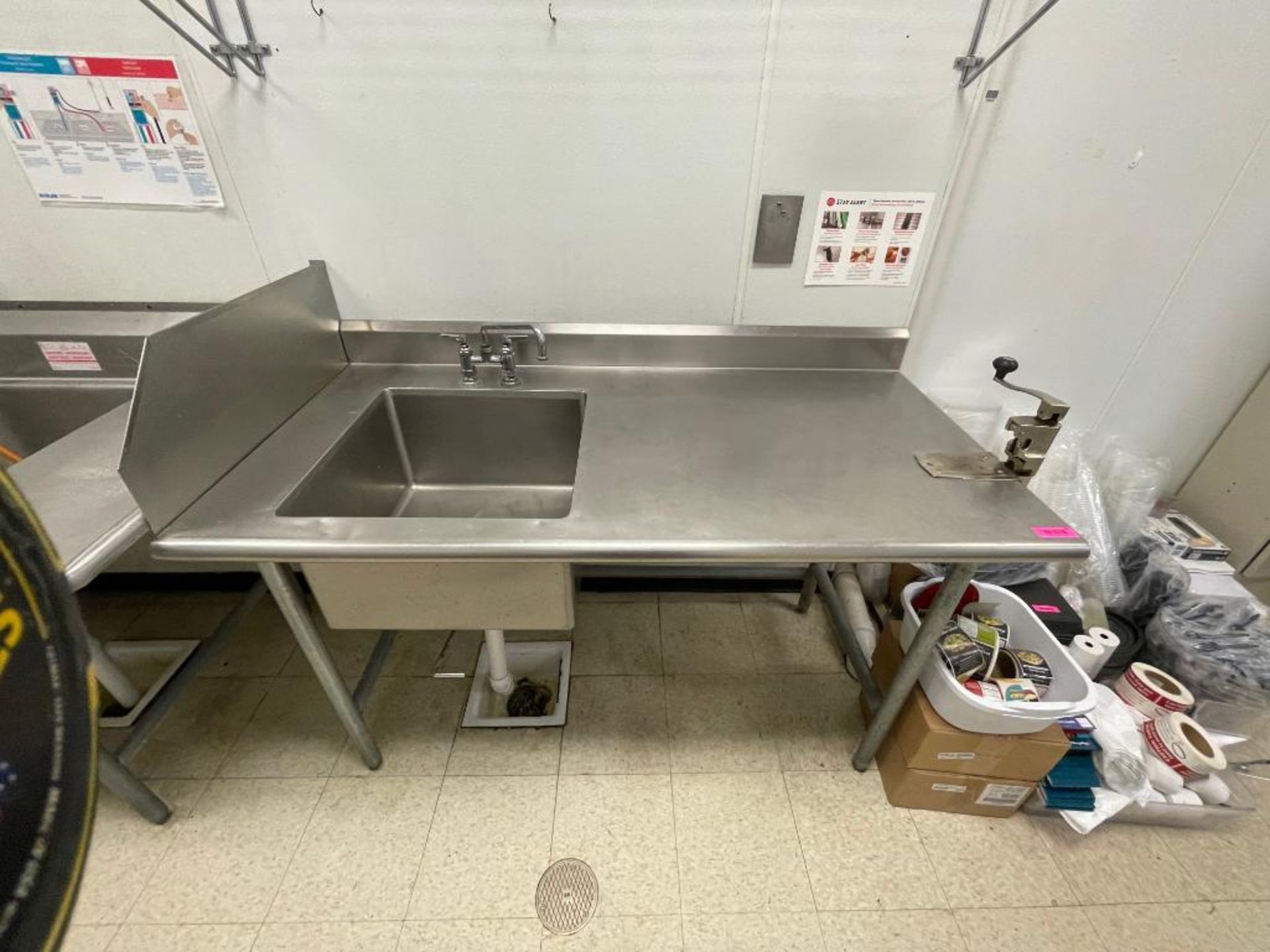 DESCRIPTION: 60" X 32" STAINLESS PREP SINK W/ RIGHT SIDE COUNTER AND MOUNTED CAN OPENER ADDITIONAL I - Image 3 of 8