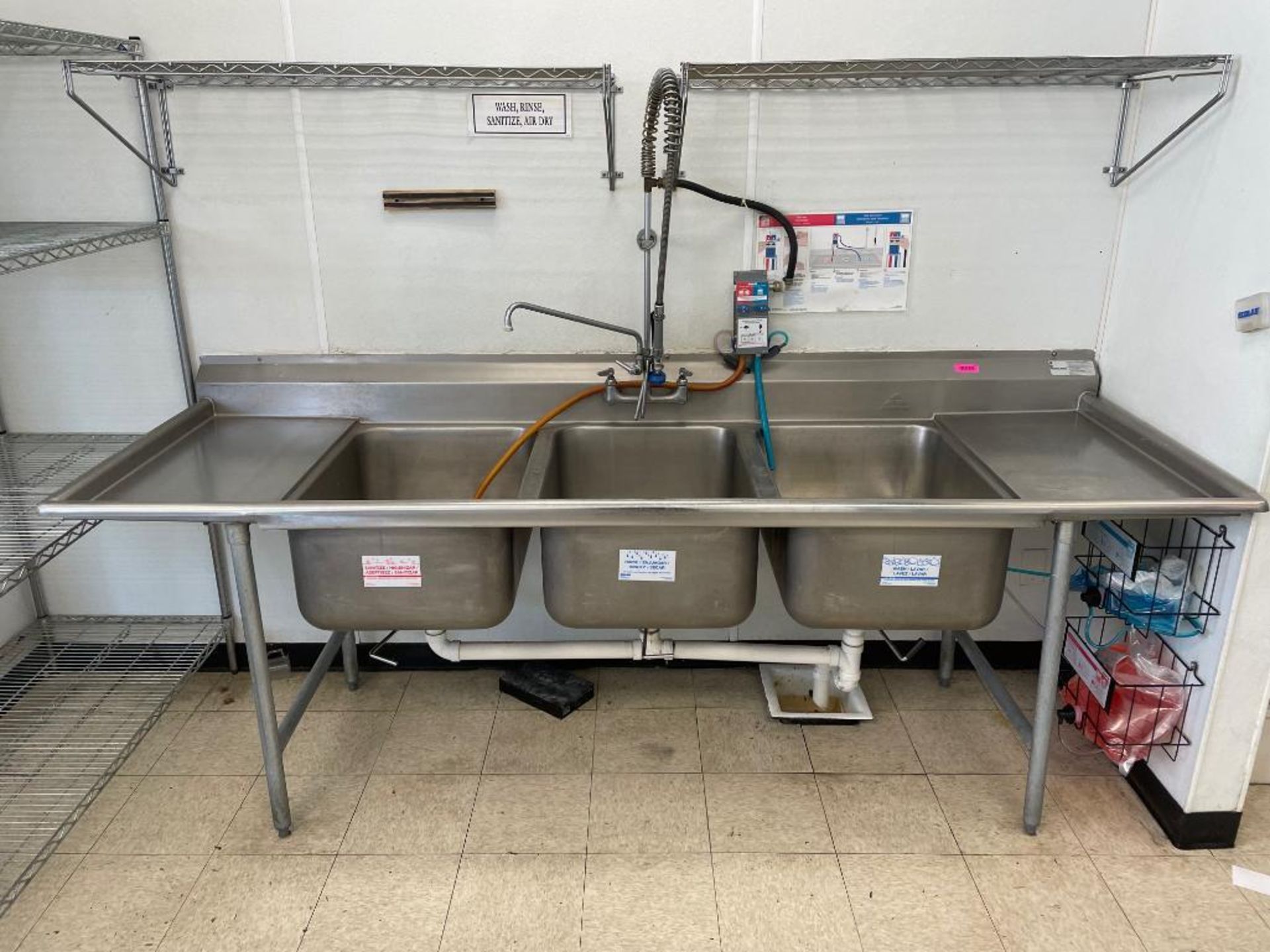 DESCRIPTION: 102" X 32" THREE WELL STAINLESS POT SINK W/ LEFT AND RIGHT DRY BOARDS. ADDITIONAL INFOR - Image 2 of 8