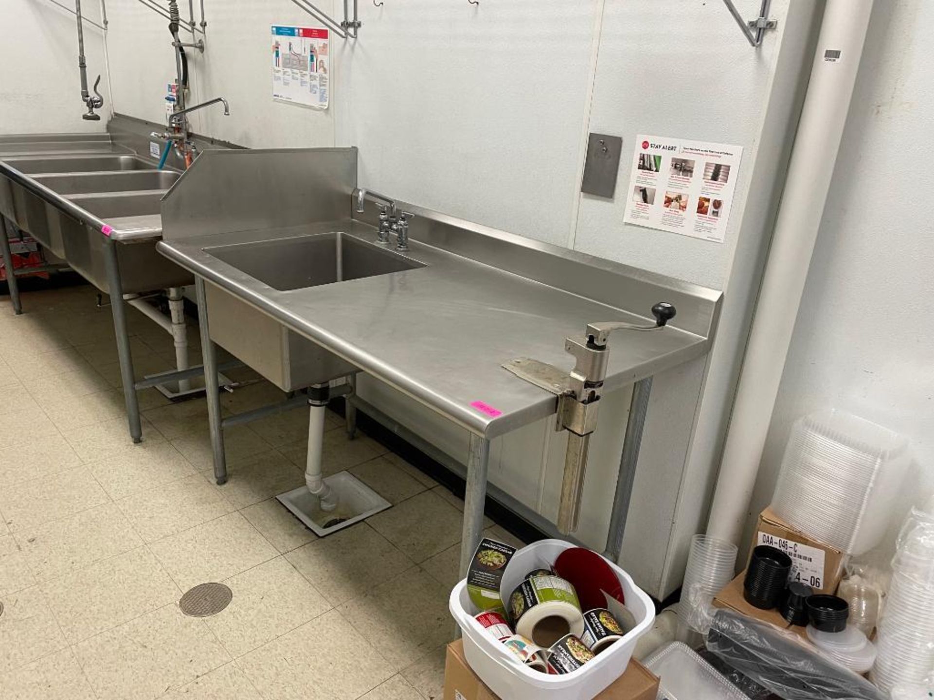 DESCRIPTION: 60" X 32" STAINLESS PREP SINK W/ RIGHT SIDE COUNTER AND MOUNTED CAN OPENER ADDITIONAL I - Image 5 of 8