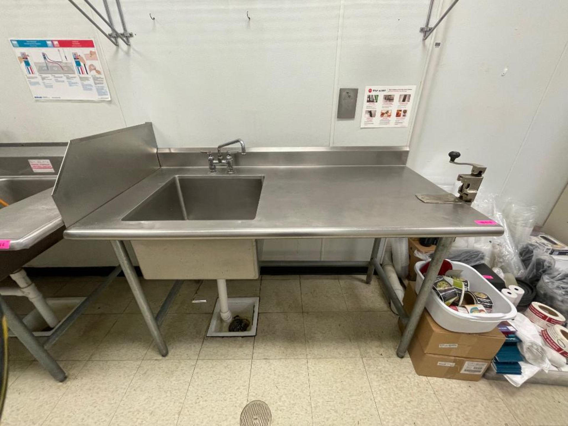 DESCRIPTION: 60" X 32" STAINLESS PREP SINK W/ RIGHT SIDE COUNTER AND MOUNTED CAN OPENER ADDITIONAL I - Image 2 of 8
