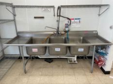 DESCRIPTION: 102" X 32" THREE WELL STAINLESS POT SINK W/ LEFT AND RIGHT DRY BOARDS. ADDITIONAL INFOR