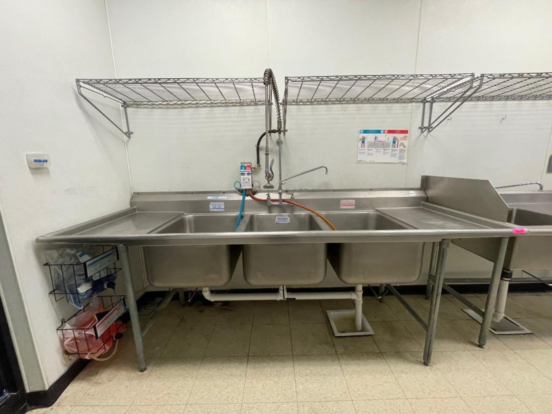 DESCRIPTION: 102" X 32" THREE WELL STAINLESS POT SINK W/ LEFT AND RIGHT DRY BOARDS. ADDITIONAL INFOR - Image 2 of 10