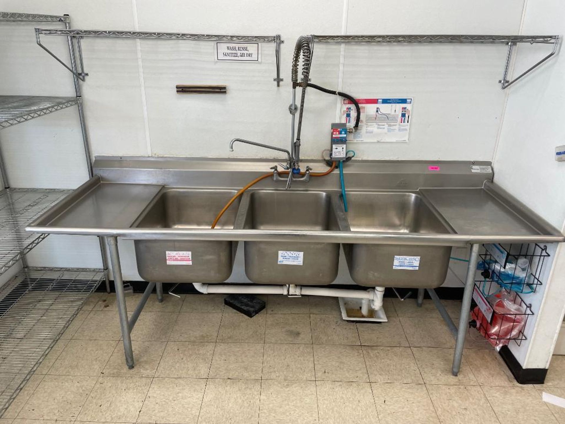 DESCRIPTION: 102" X 32" THREE WELL STAINLESS POT SINK W/ LEFT AND RIGHT DRY BOARDS. ADDITIONAL INFOR - Image 3 of 8