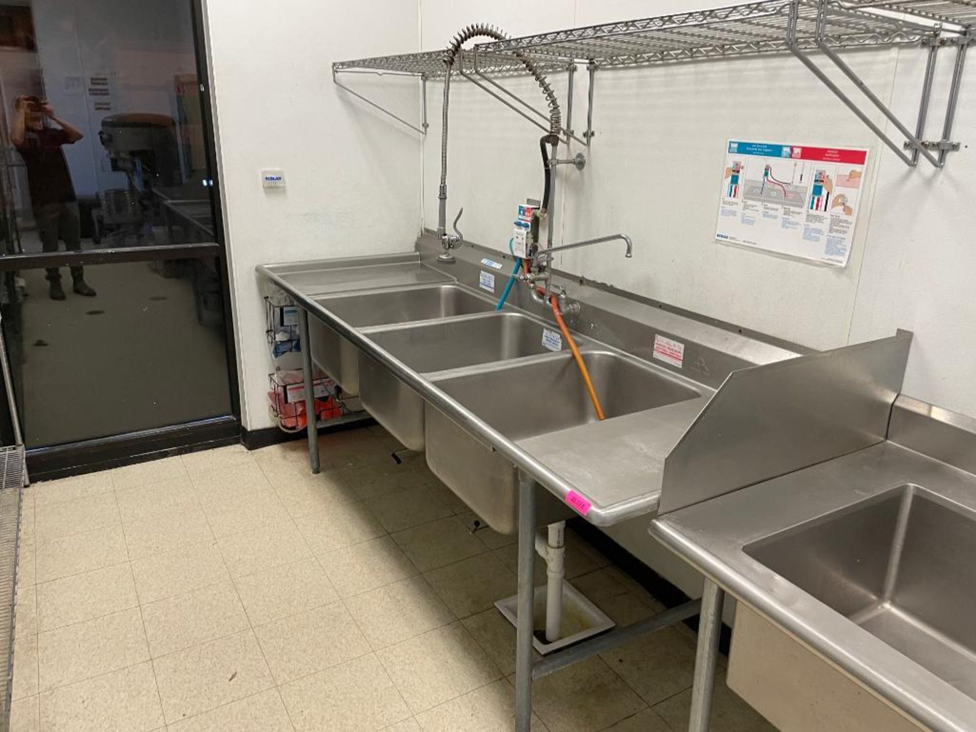 DESCRIPTION: 102" X 32" THREE WELL STAINLESS POT SINK W/ LEFT AND RIGHT DRY BOARDS. ADDITIONAL INFOR - Image 6 of 10