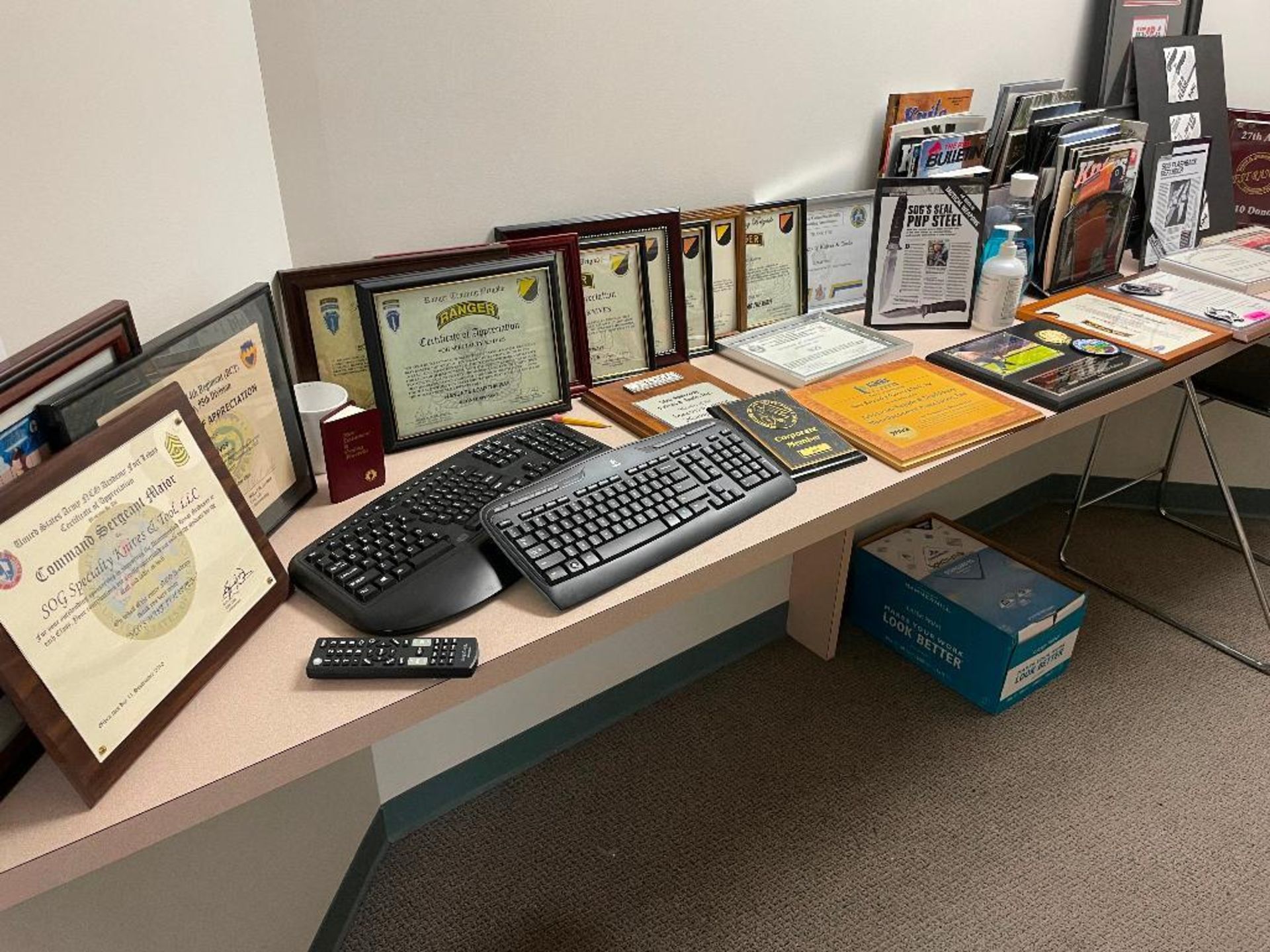 DESCRIPTION: LARGE LOT OF ASSORTED FRAMED AWARDS AND PLAQUES ADDITIONAL INFORMATION SEE ADDITIONAL I