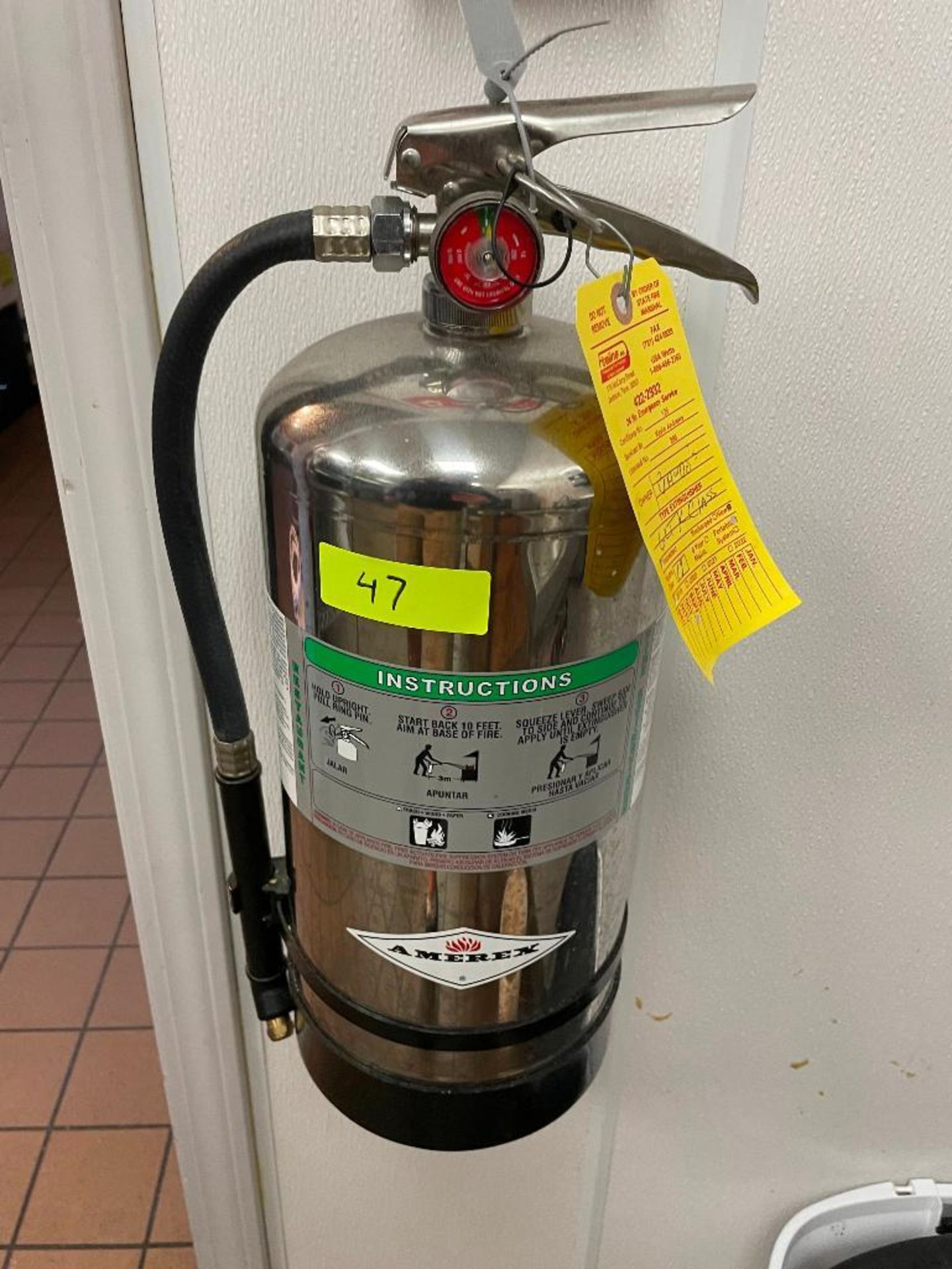 DESCRIPTION: WET CHEMICAL FIRE EXTINGUISHER ADDITIONAL INFORMATION W/ SEPT LOCATION: KITCHEN QTY: 1