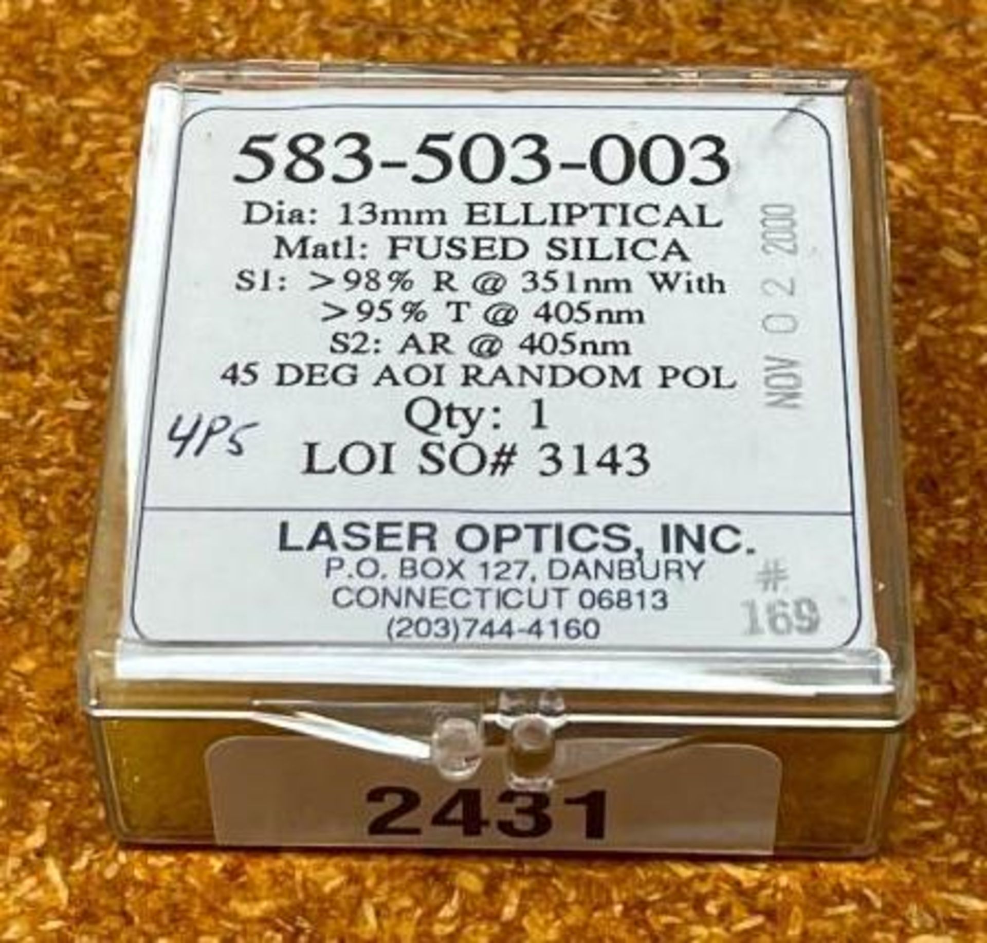 13mm ELLIPTICAL FUSED SILICA BRAND/MODEL: LASER OPTICS 583-503-003 INFORMATION: 45-DEGREE AOI RANDOM - Image 2 of 2