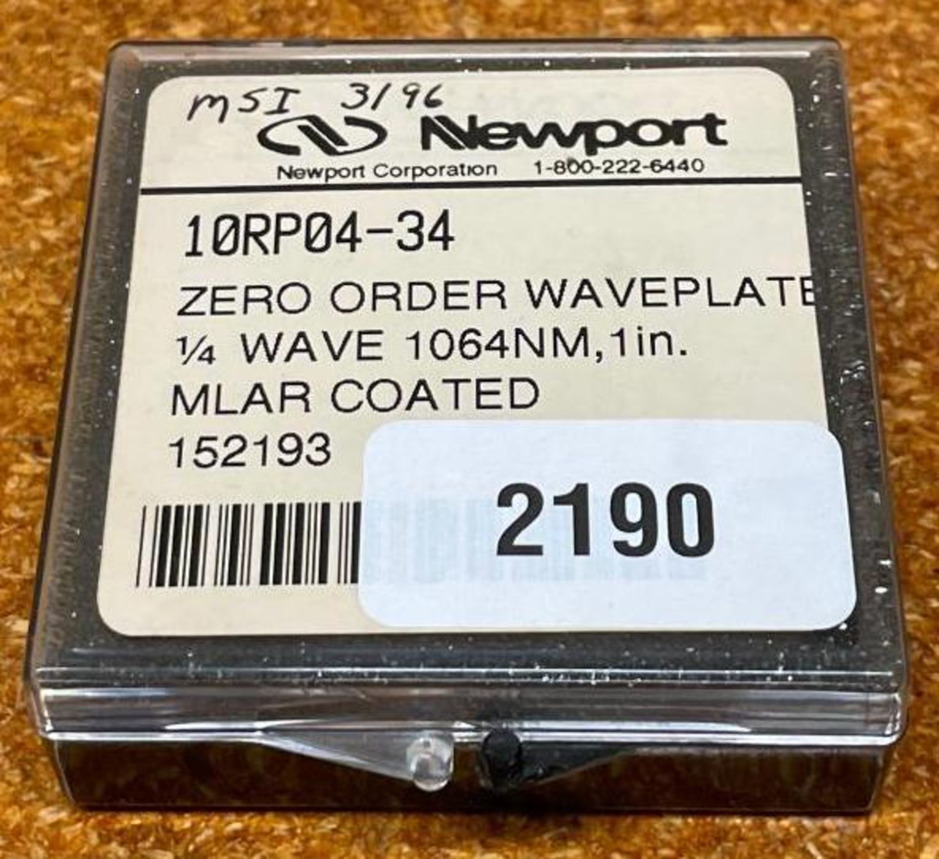 ZERO ORDER 1/4 WAVEPLATE BRAND/MODEL: NEWPORT 10RP04-34 INFORMATION: 1064 nm, AR COATED QTY: 1 - Image 2 of 2