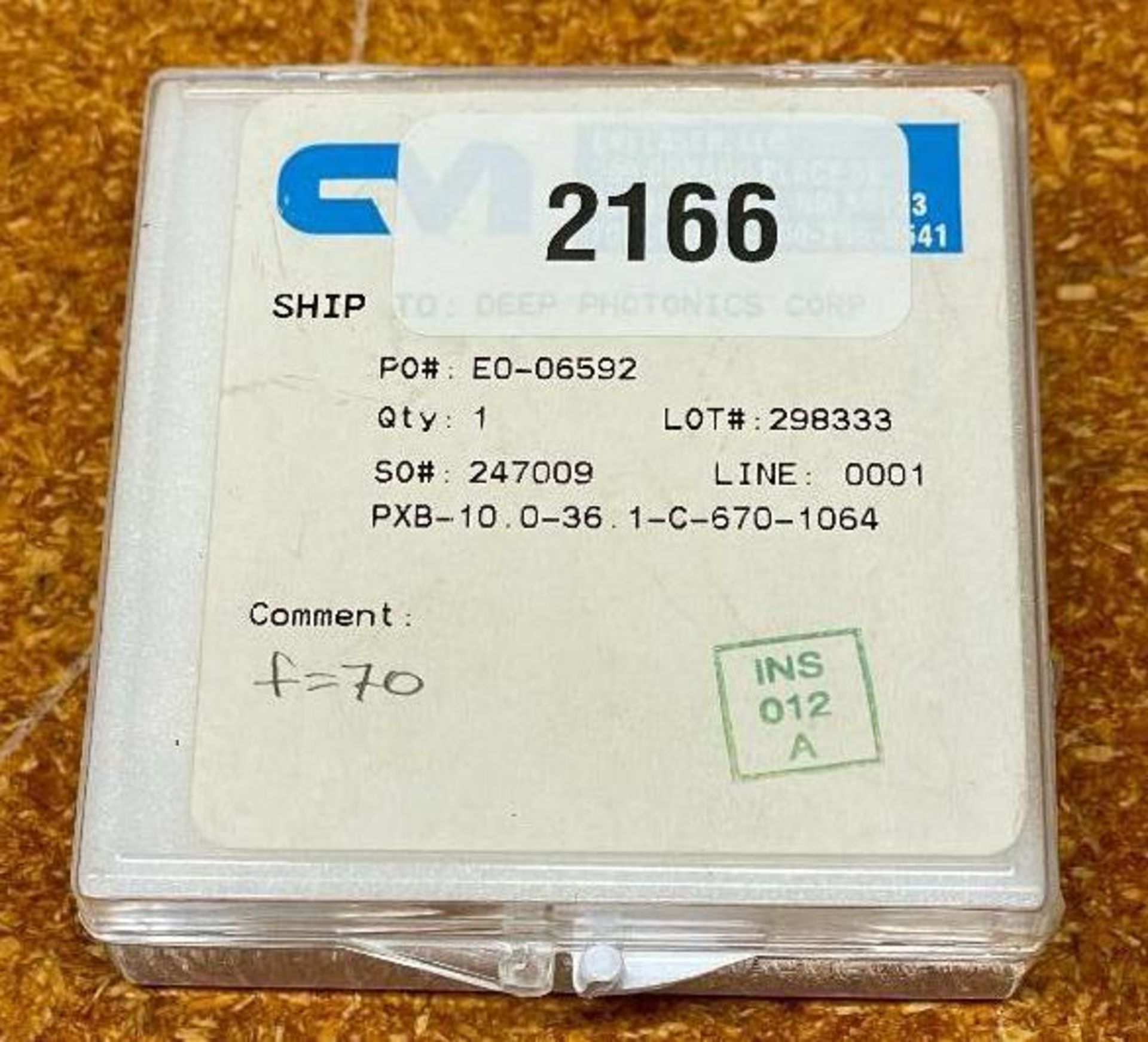 POSITIVE LENS BRAND/MODEL: CVI/MELLES GRIOT PXB-10.0-36.1-C-670-1064 INFORMATION: DIAMETER 10mm, FOC - Image 2 of 2
