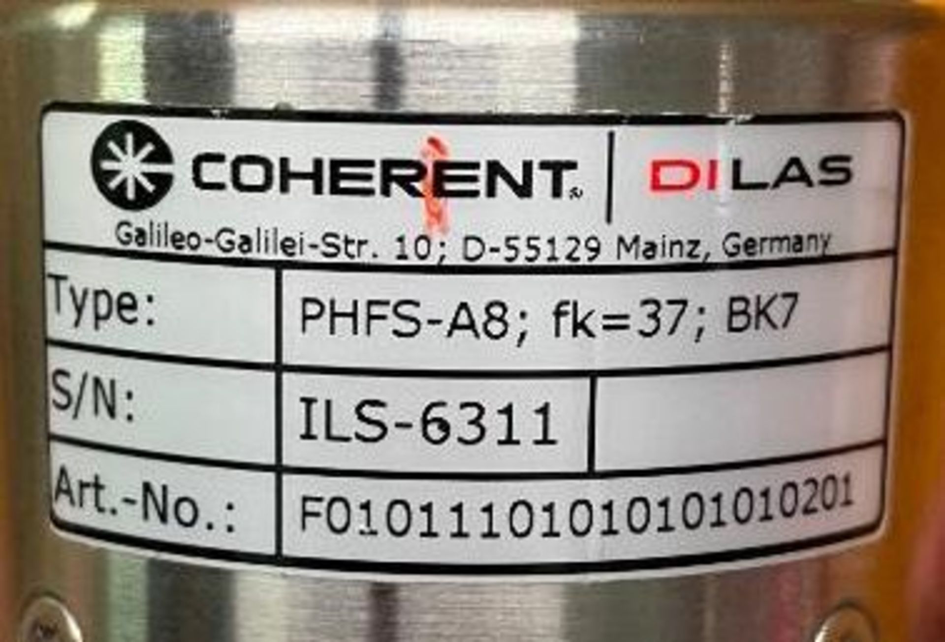 FIBER COUPLED COLLIMATOR BRAND/MODEL: COHERENT/DILAS INFORMATION: OUTPUT LENS 1" DIAMETER, PHFS-A8, - Image 4 of 6