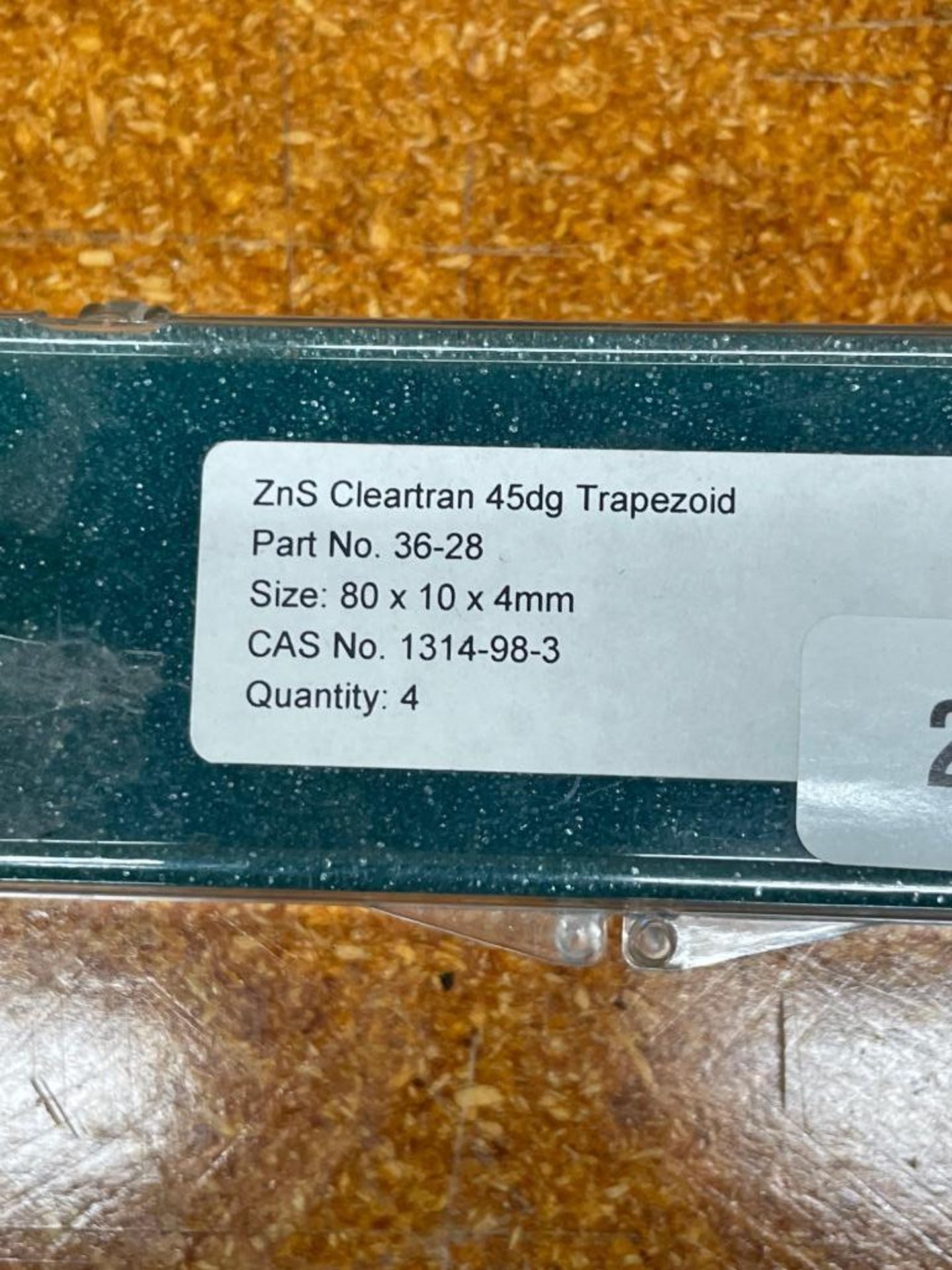 (4) ZnS CLEARTRAN 45-DEGREE TRAPEZOID BRAND/MODEL: REFLEX ANALYTICAL 36-28 INFORMATION: 80X10X4mm QT - Image 3 of 3
