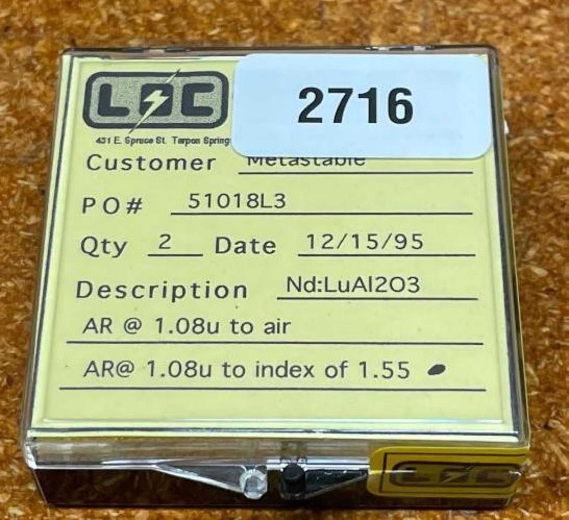 (2) Nd:LuAl2O3 LASER RODS BRAND/MODEL: LIGHTNING OPTICS INFORMATION: 2X8mm, AR COATING FOR 1.08 nm A - Image 2 of 2