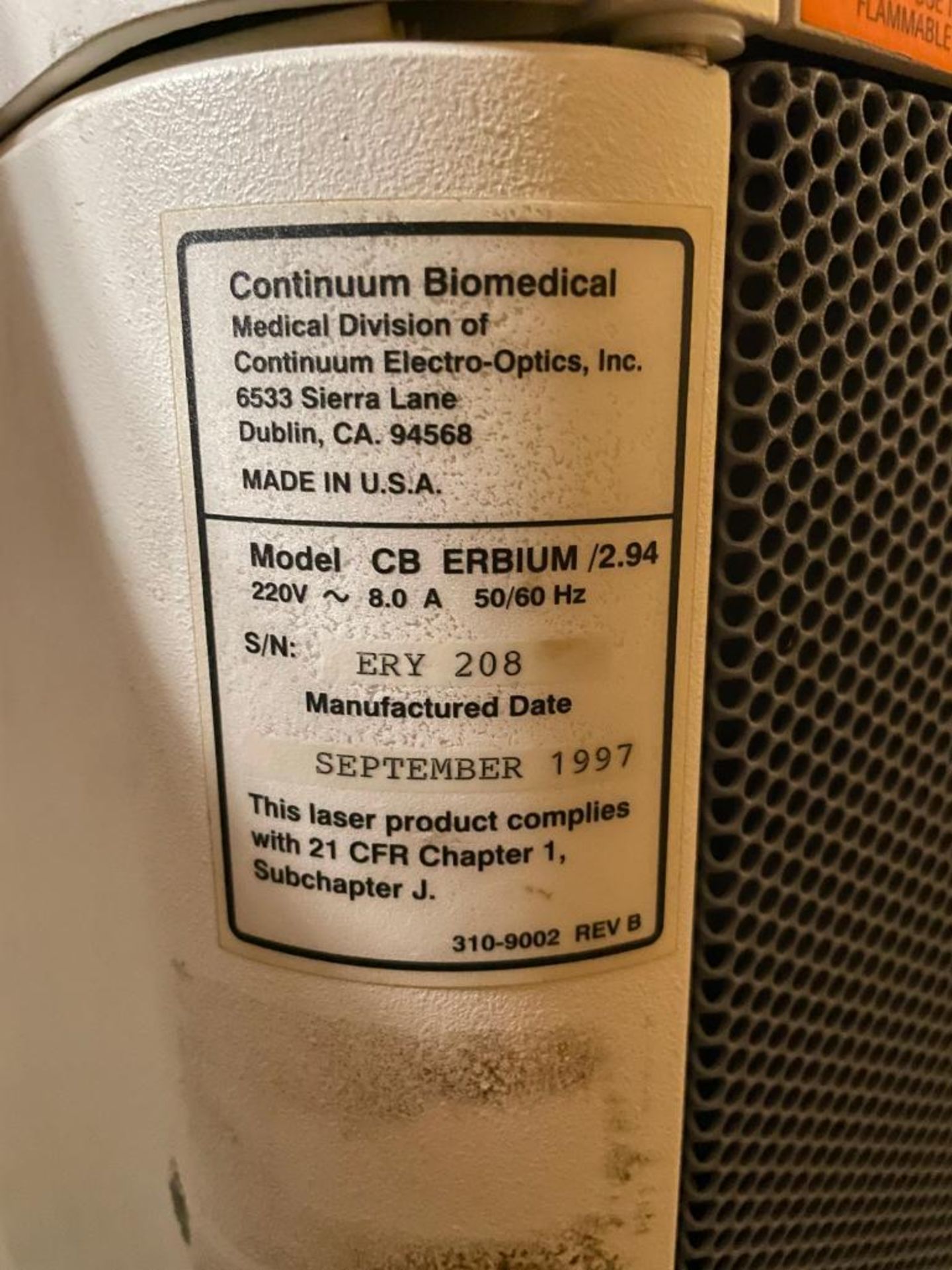 Er:YAG LONG PULSE LASER BRAND/MODEL: CONTINUUM BIOMEDICAL 2.94 INFORMATION: 2.94 MICRON, 1/2/4/8 Hz, - Image 4 of 5