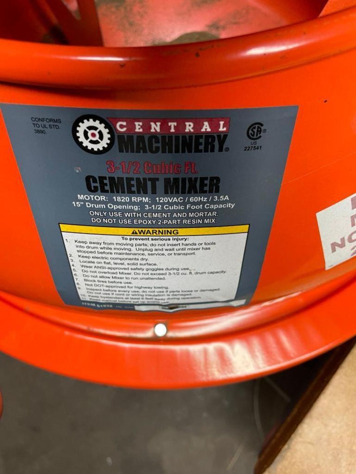 DESCRIPTION: 3-1/2 CUBIC FT CEMENT MIXER-1/3 HP BRAND/MODEL: CENTRAL MACHINERY 67536 INFORMATION: 18 - Image 11 of 26