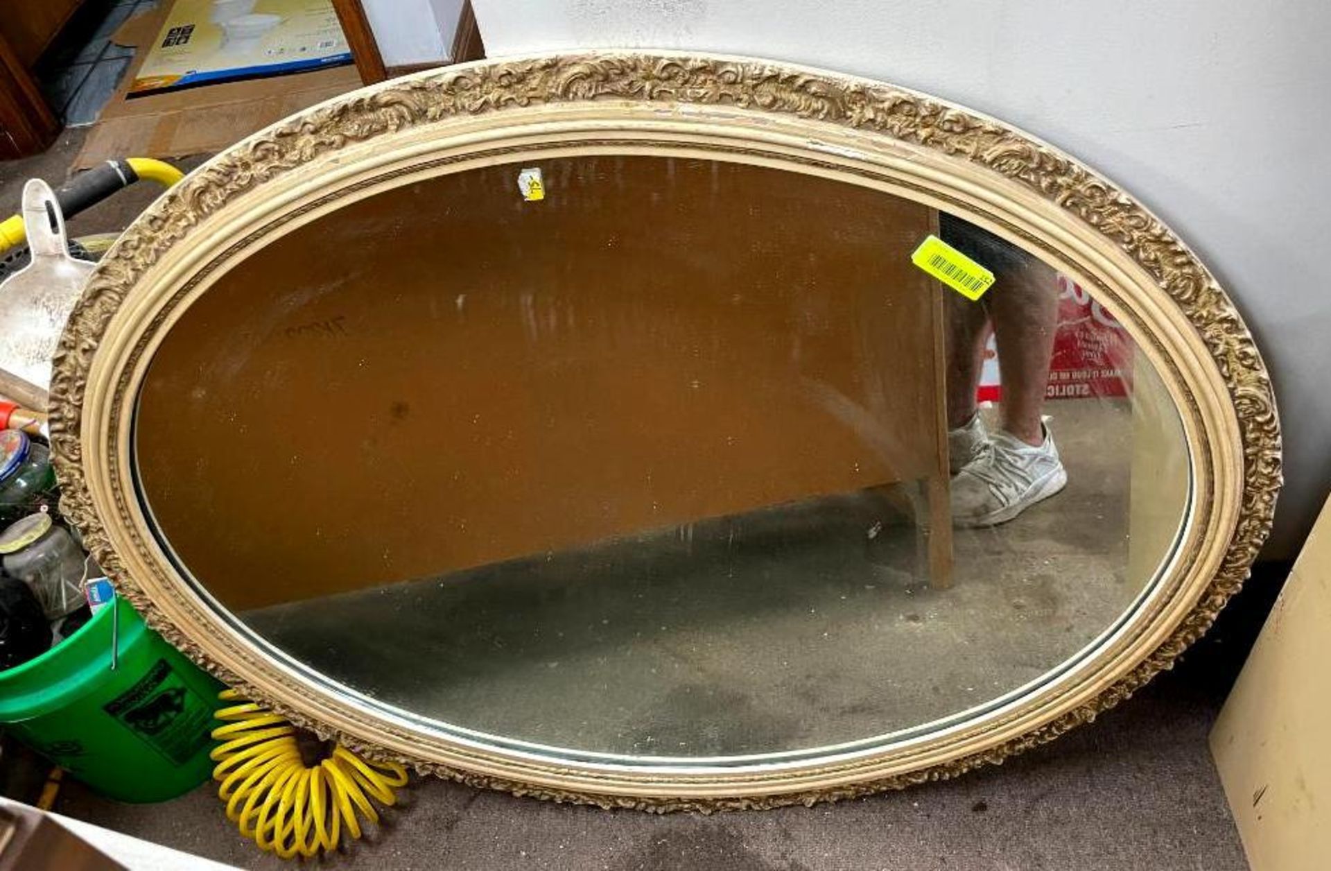 DESCRIPTION: DECORATIVE FRAMED OVAL MIRROR SIZE: 44"X36" LOCATION: OFFICE QTY: 1