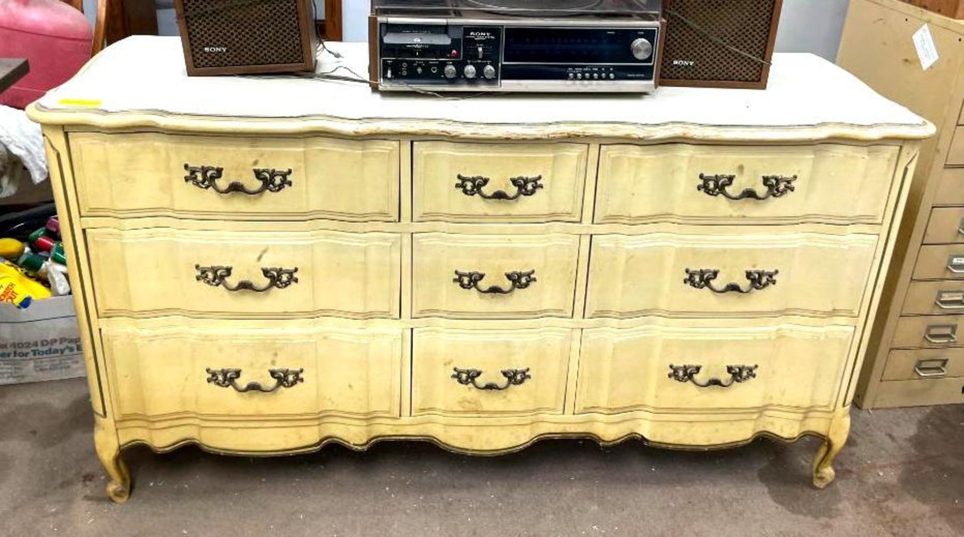 DESCRIPTION: 9-DRAWER WOODEN DRESSER SIZE: 60"X19"X32" LOCATION: OFFICE QTY: 1