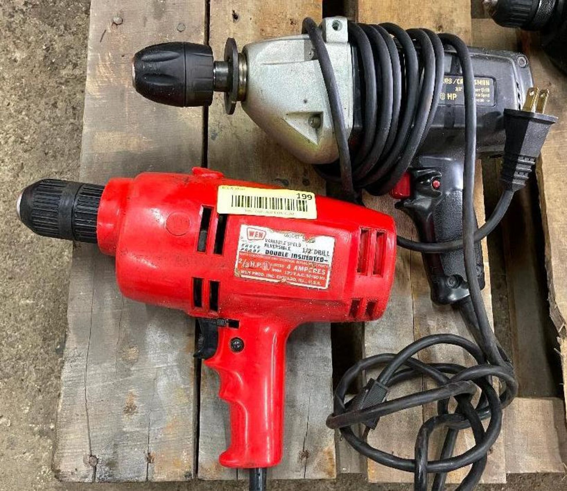 DESCRIPTION: (2) ASSORTED ELECTRIC DRILLS - IN WORKING ORDER. LOCATION: SHOP THIS LOT IS: ONE MONEY