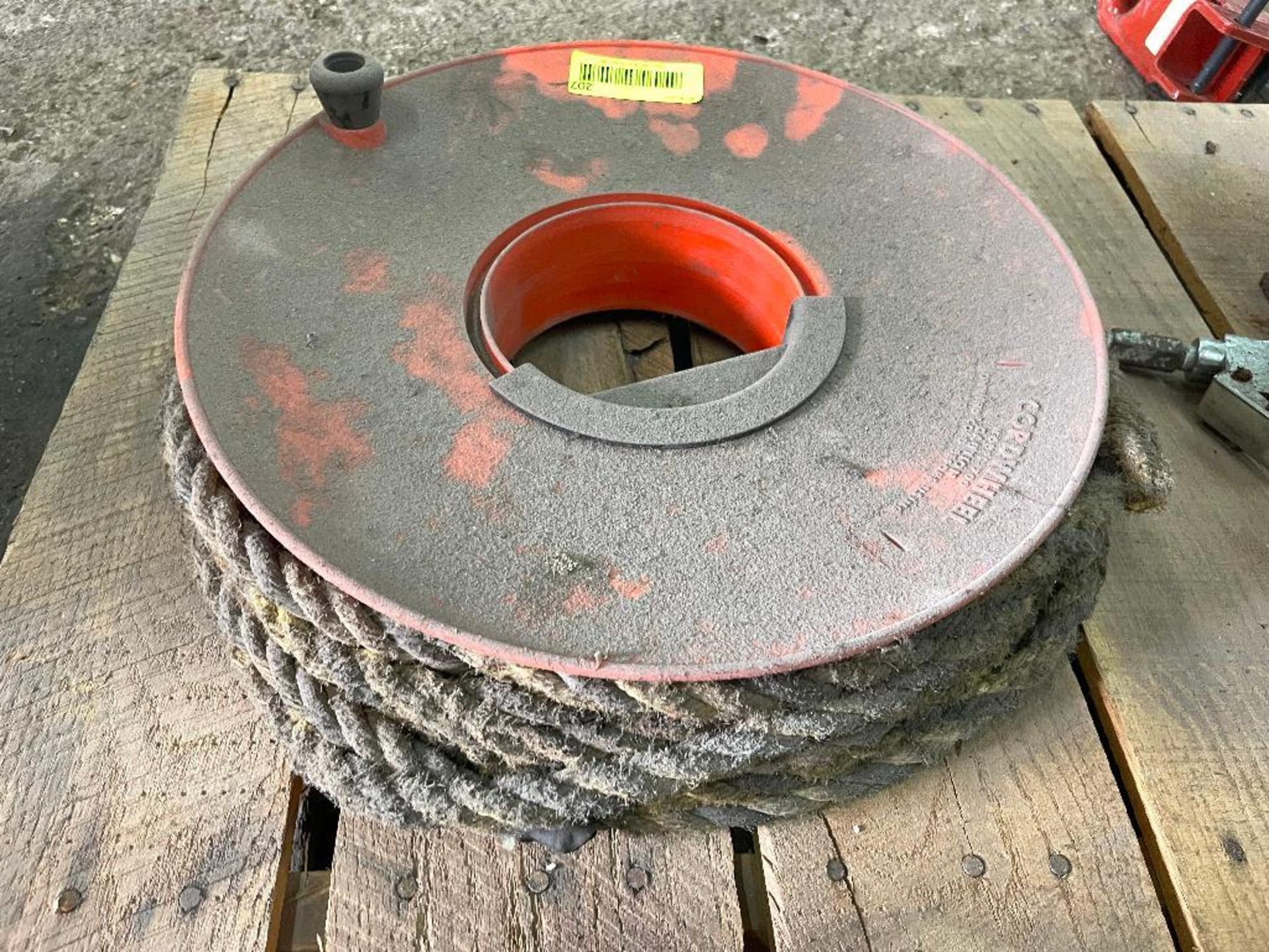DESCRIPTION: PLASTIC REEL AND 1/2" NYLON ROPE. APPROX 30' LOCATION: SHOP QTY: 1