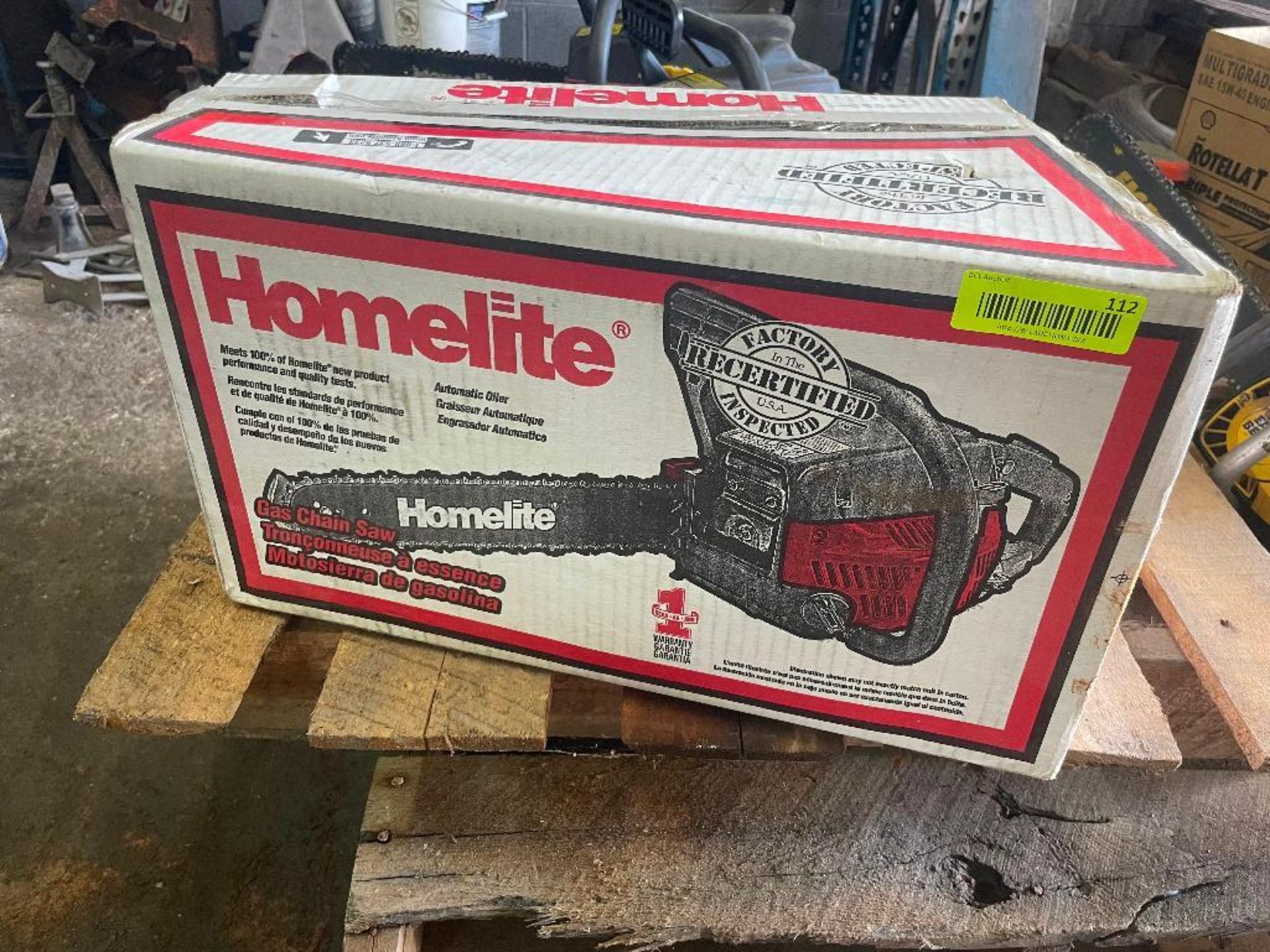 DESCRIPTION: HOMELITE 14" GAS POWERED CHAINSAW - NEW IN THE BOX BRAND / MODEL: HOMELITE LOCATION: SH