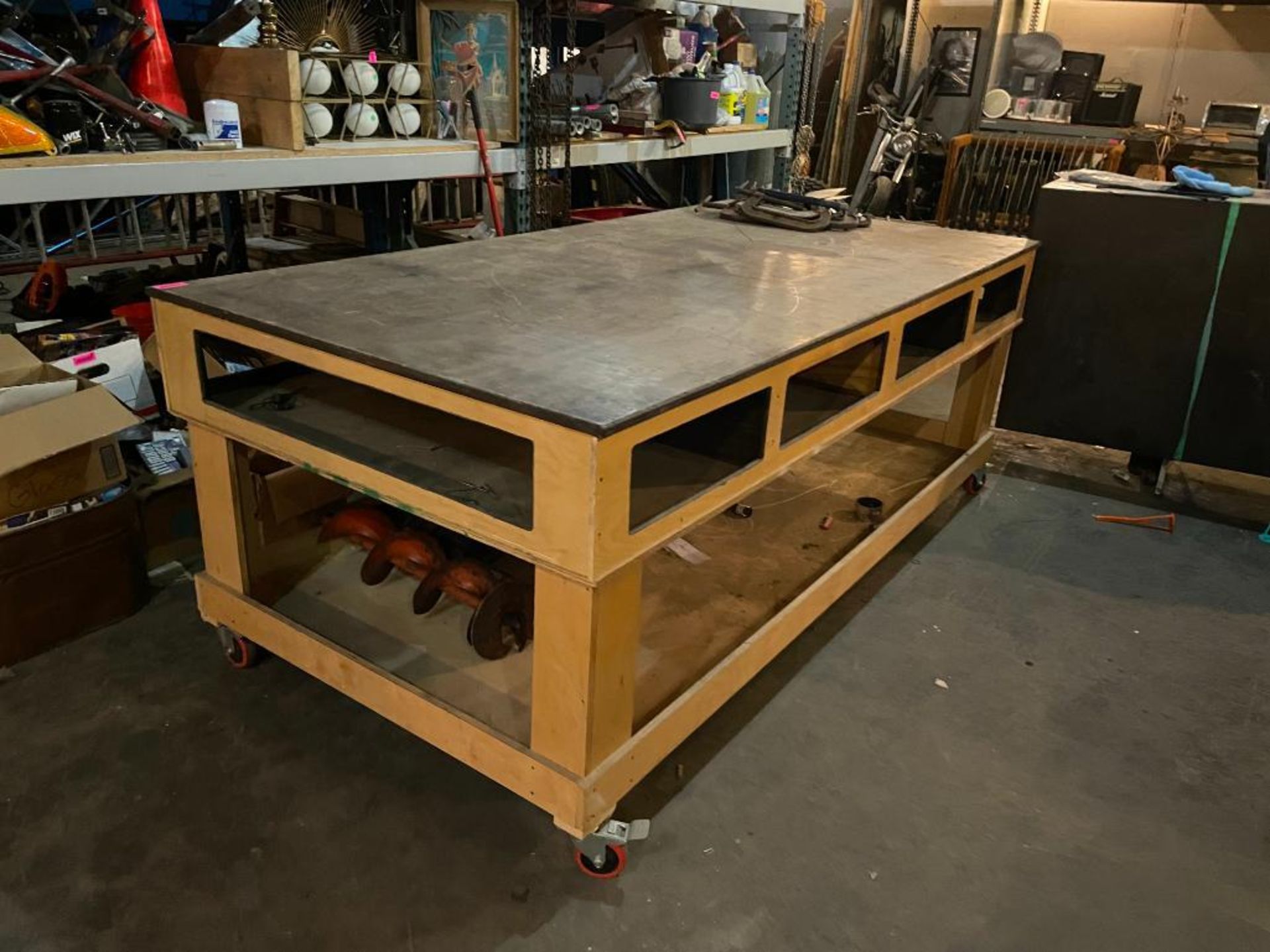 96" X 48" HEAVY DUTY WORK TABLE W/ UNDERSTORAGE & CASTERS LOCATION ROOM 2 QTY: 1 - Image 3 of 6