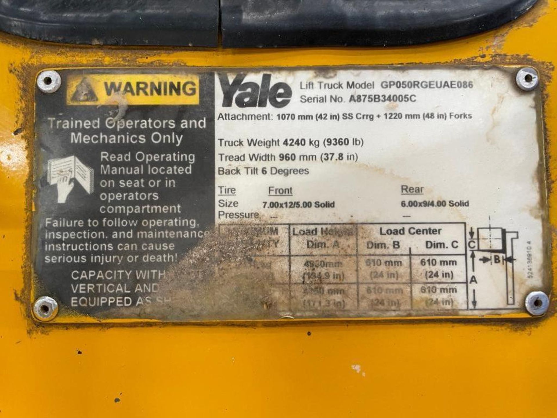 DESCRIPTION: 2005 YALE 5,000 LBS PNEUMATIC FORKLIFT BRAND/MODEL: YALE GP050RGEUAE086 INFORMATION: EX - Image 21 of 21