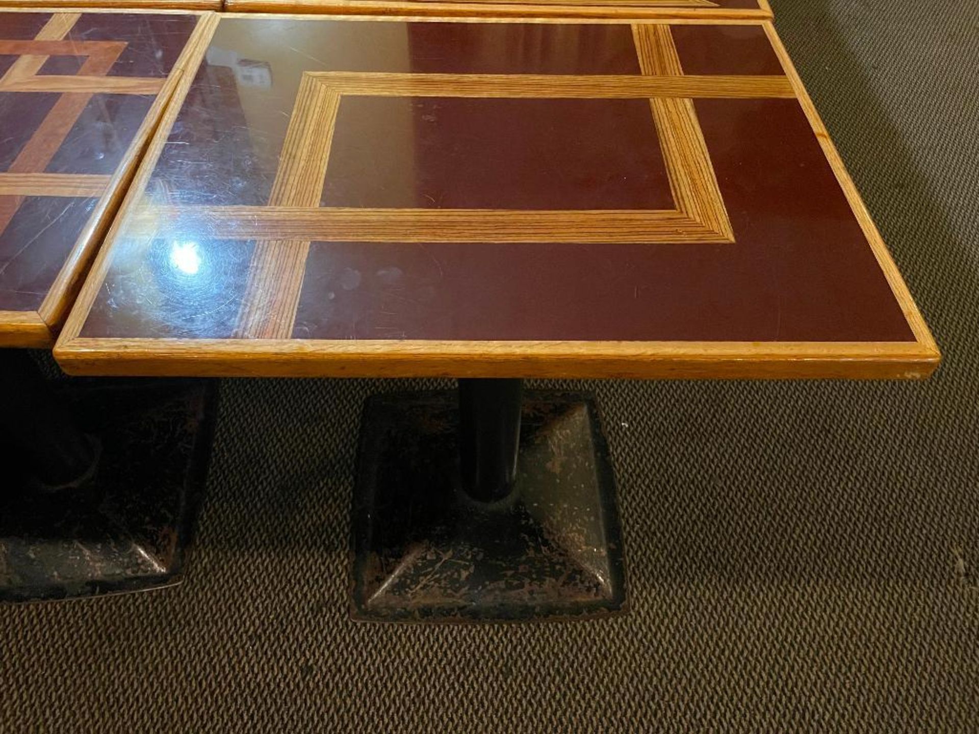 DESCRIPTION: (2) 24" X 30" WOODEN TABLE TOPS W/ BASES SIZE 24" X 30" LOCATION: SEATING THIS LOT IS: