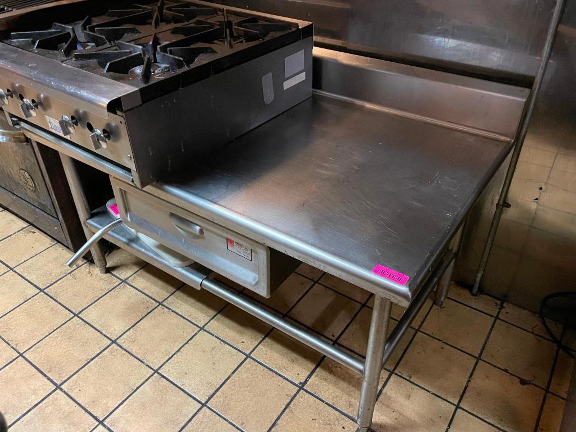 DESCRIPTION: 50" X 30" LOW BOY ALL STAINLESS EQUIPMENT STAND W/ CENTER DRAWER. ADDITIONAL INFORMATIO