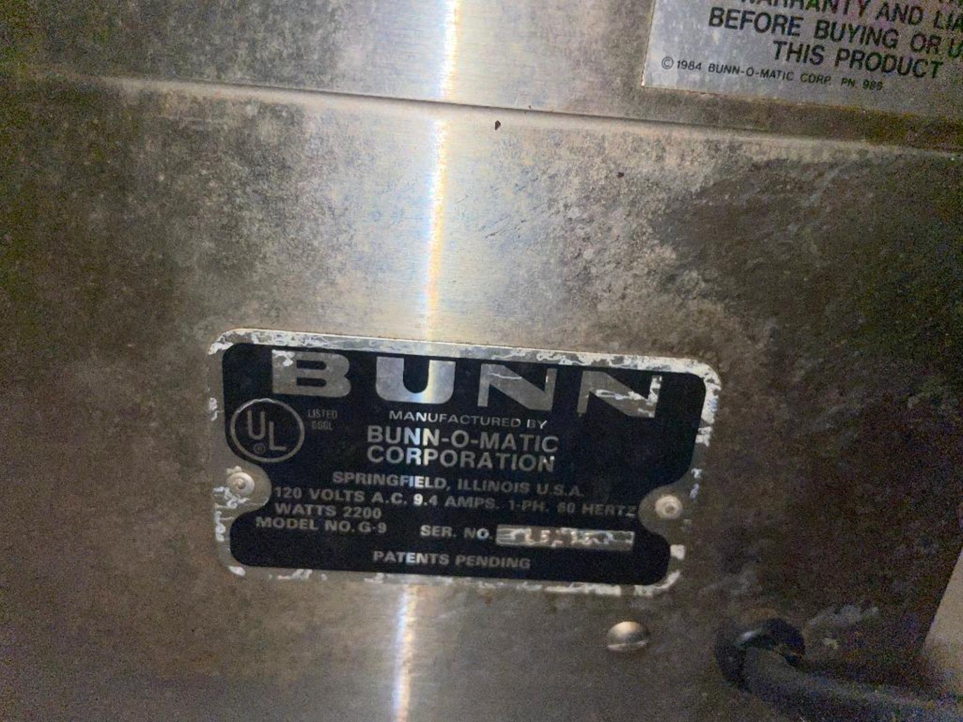 DESCRIPTION: BUNN COMMERCIAL COFFEE GRINDER BRAND / MODEL: BUNN G-9 LOCATION: BASEMENT QTY: 1 - Image 3 of 3