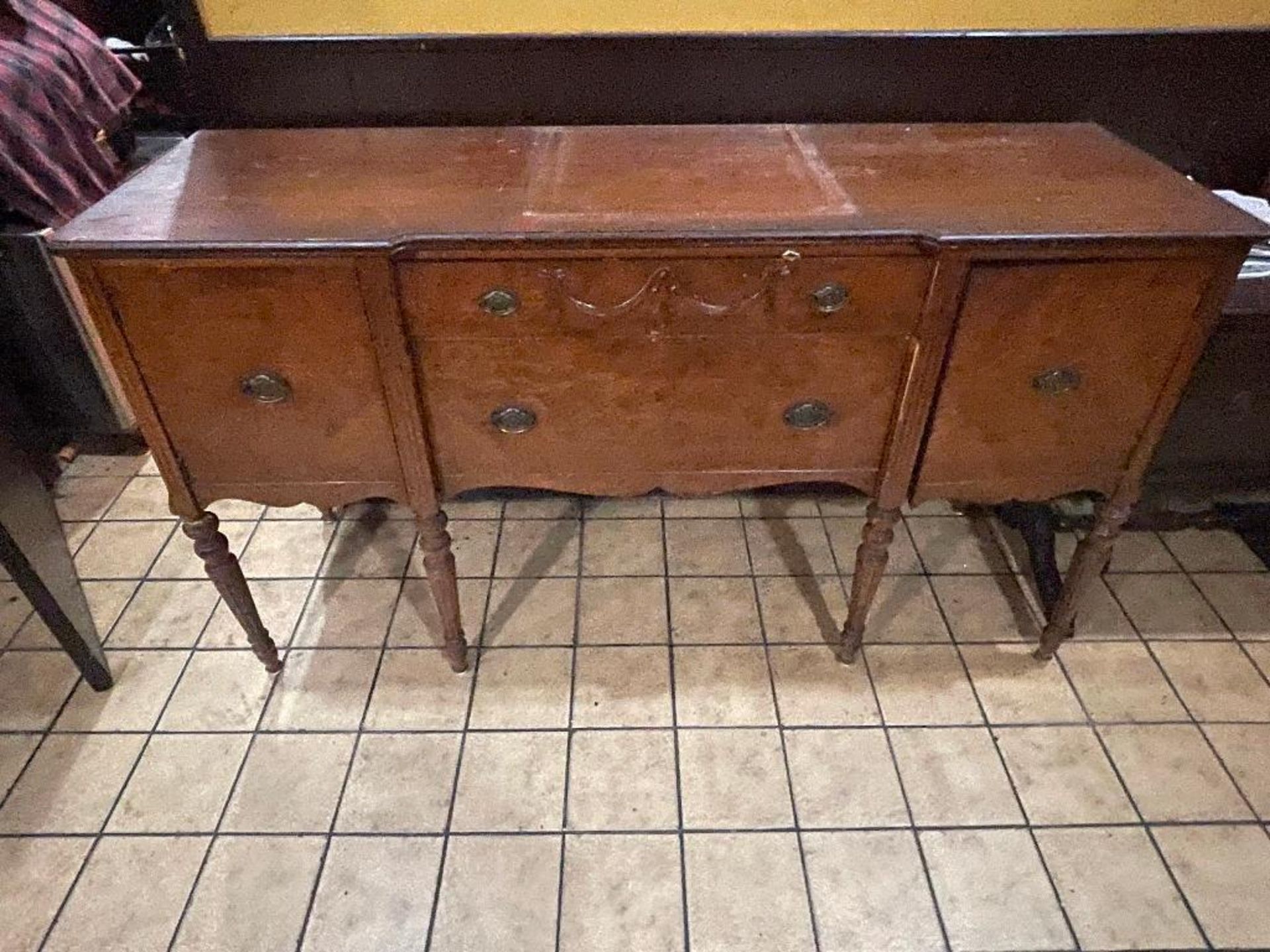 DESCRIPTION: 66" X 20" VINTAGE HARDWOOD BUFFET CABINET W/ (2) DOORS AND (2) DRAWER'S ADDITIONAL INFO