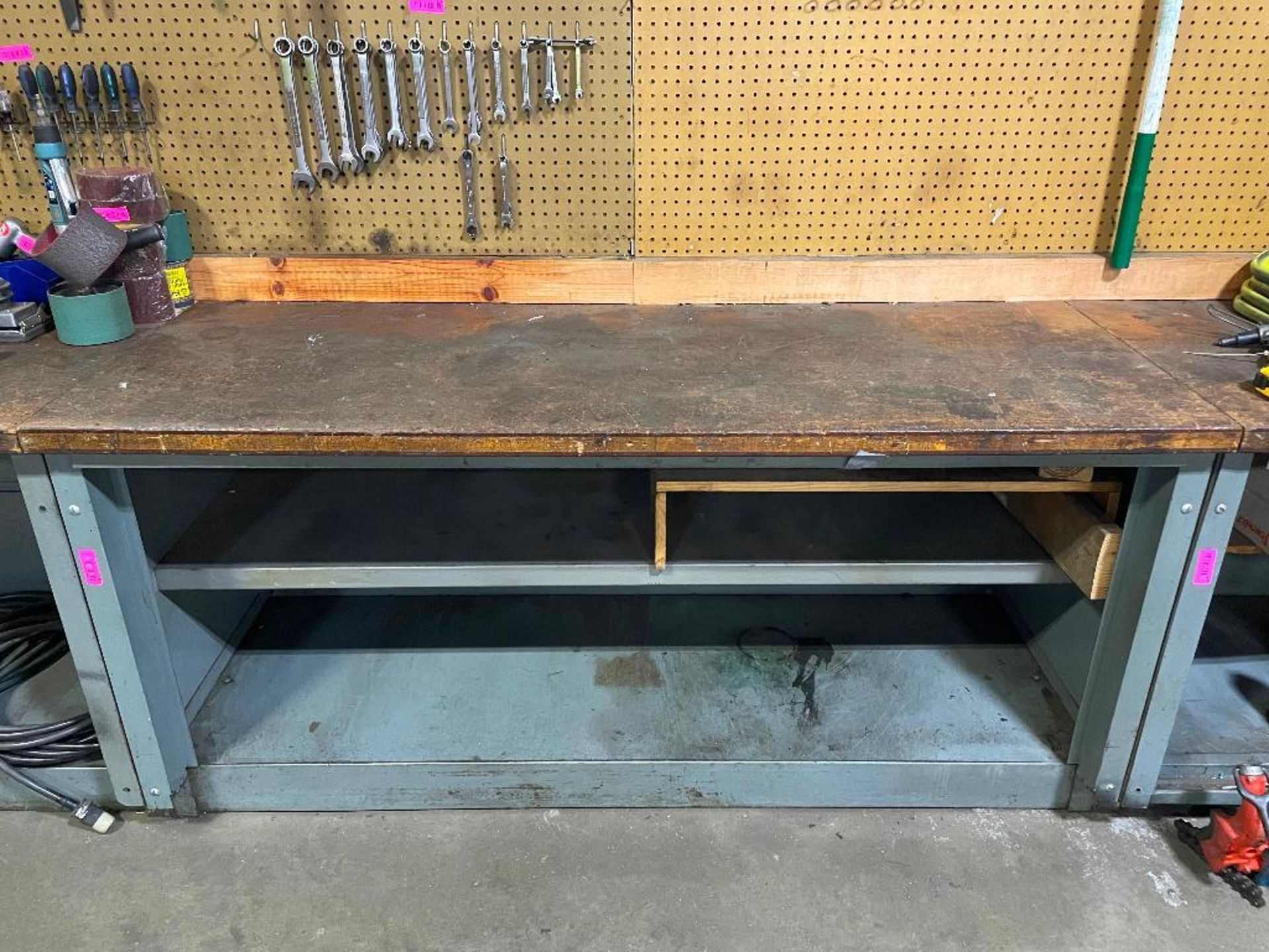 72" X 30" WOODEN TOPPED WORK TABLE W/ METAL BASE INFORMATION: CONTENTS NOT INCLUDED SIZE: 72" X 30" - Image 3 of 8