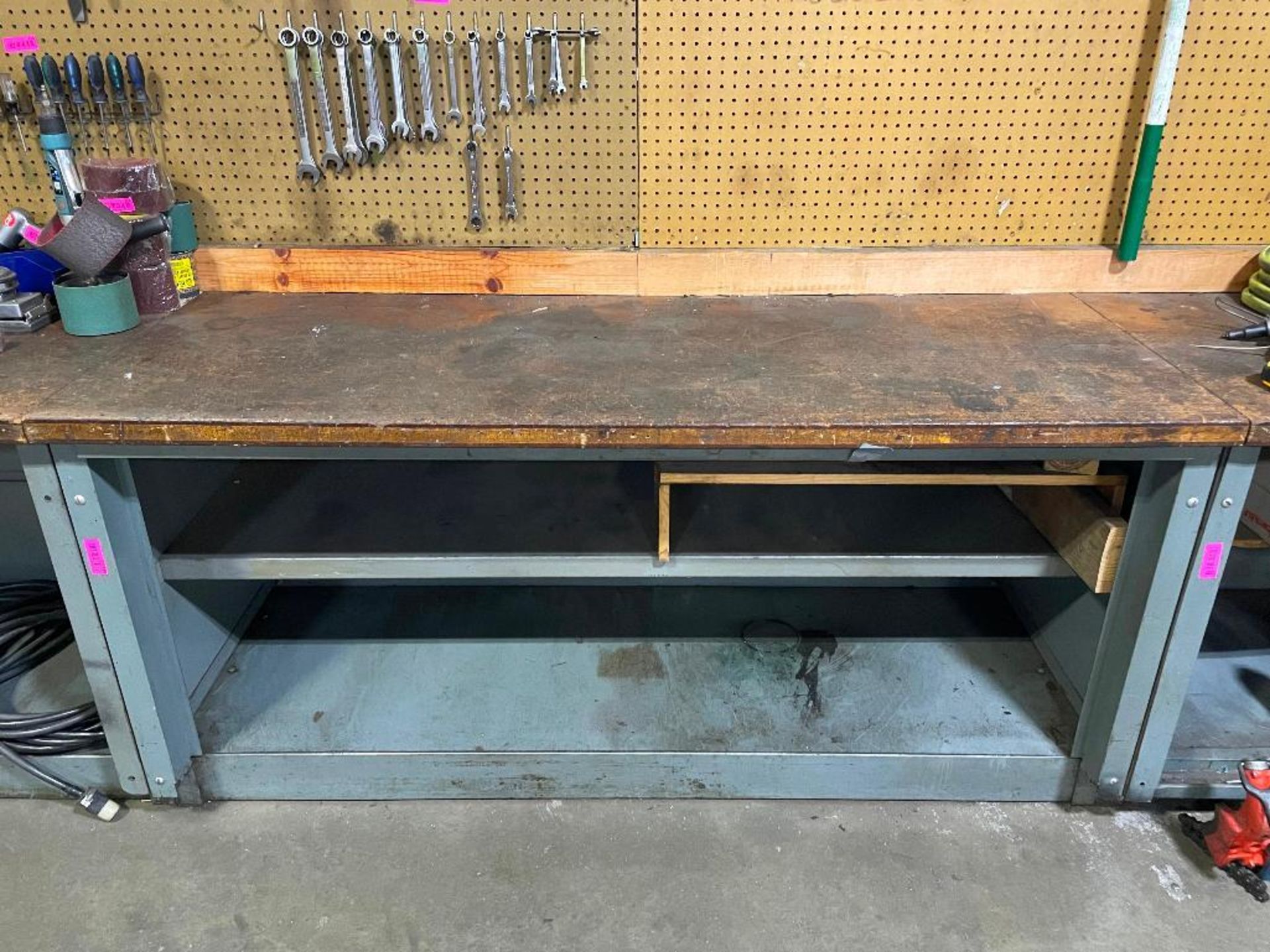 72" X 30" WOODEN TOPPED WORK TABLE W/ METAL BASE INFORMATION: CONTENTS NOT INCLUDED SIZE: 72" X 30" - Image 2 of 8