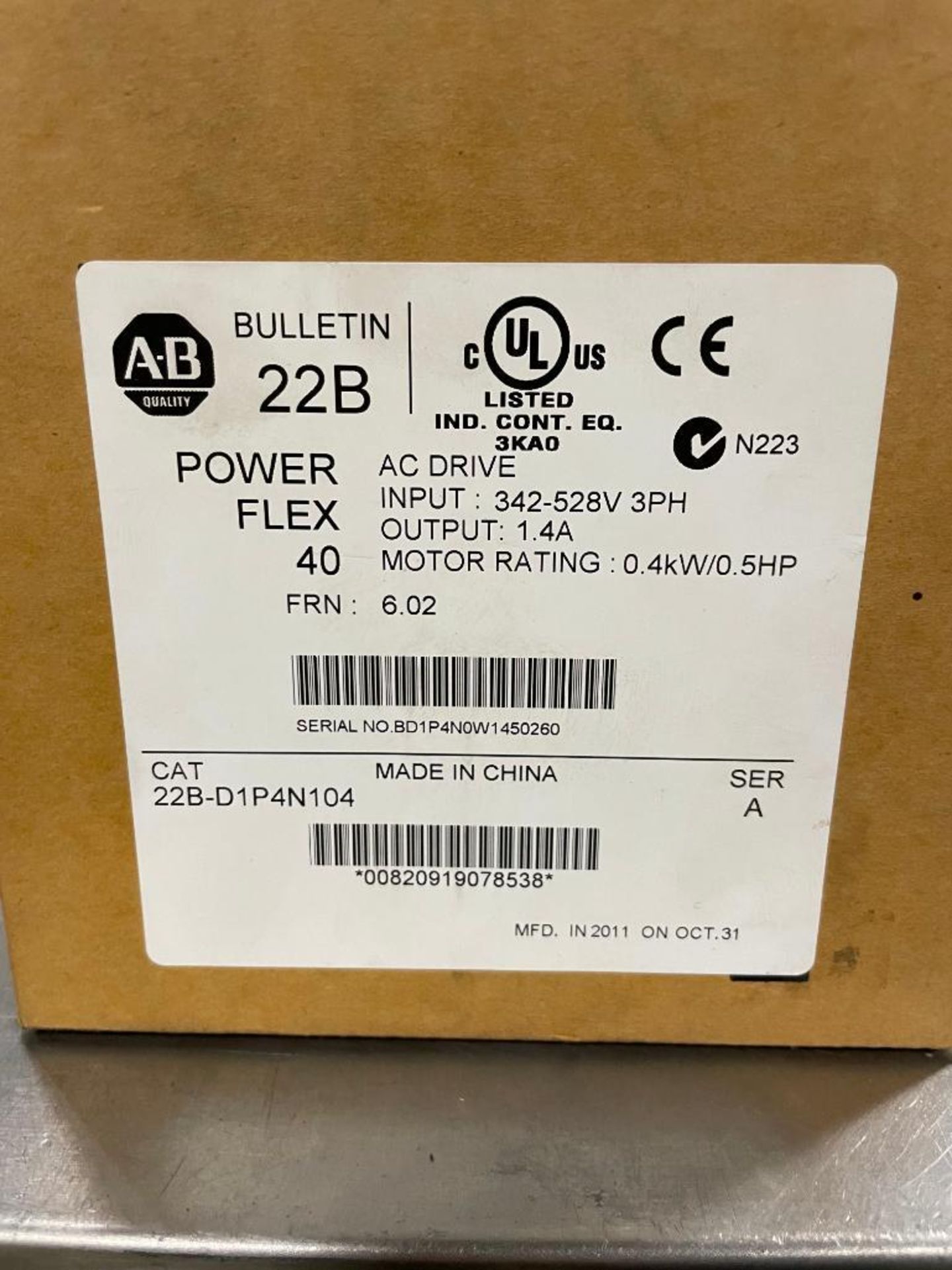 POWERFLEX AC DRIVE (NEW) BRAND/MODEL: ALLEN BRADLEY 22B-D1P4N104 LOCATION: WAREHOUSE QTY: 1 - Image 4 of 5