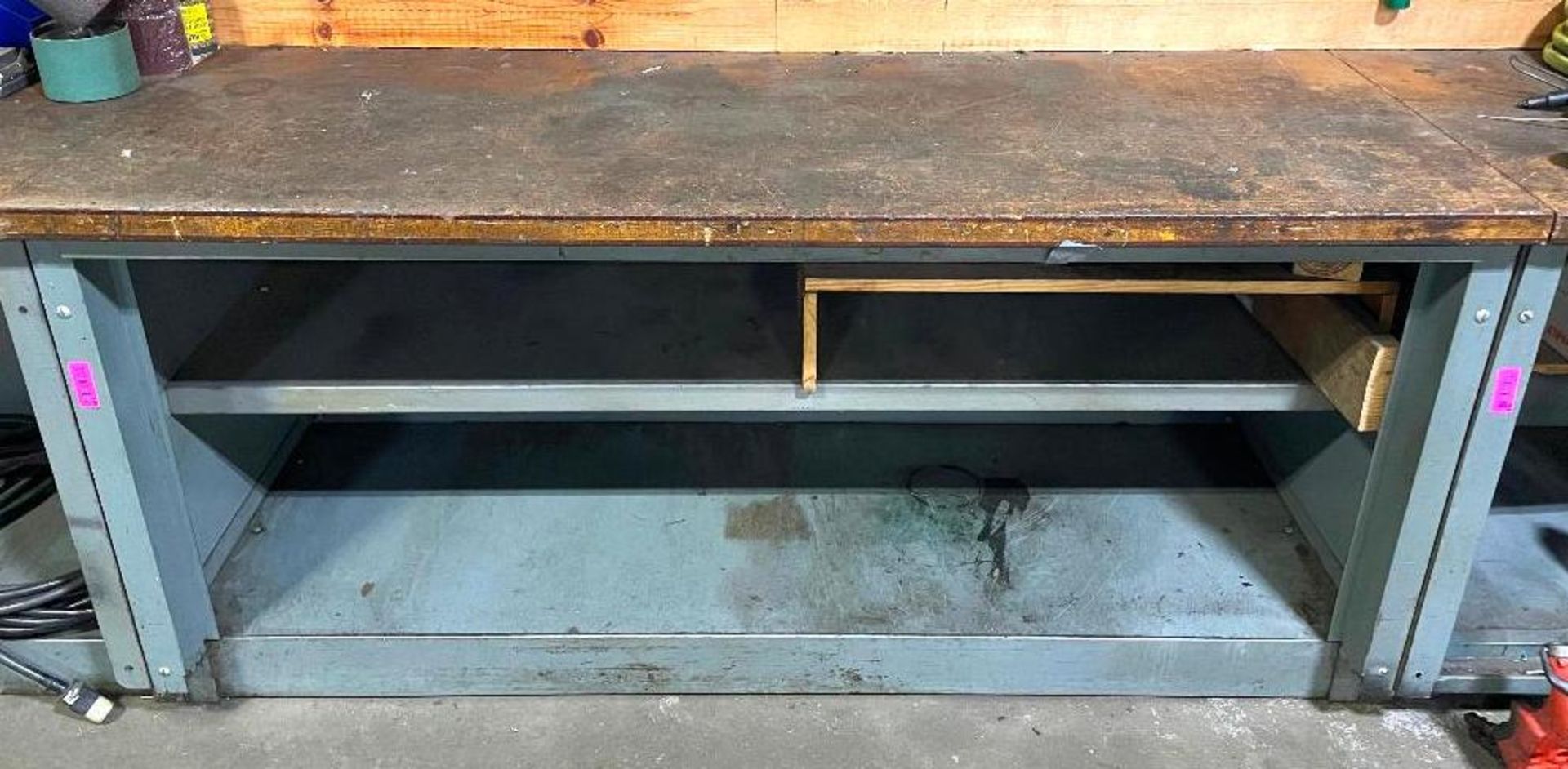 72" X 30" WOODEN TOPPED WORK TABLE W/ METAL BASE INFORMATION: CONTENTS NOT INCLUDED SIZE: 72" X 30"