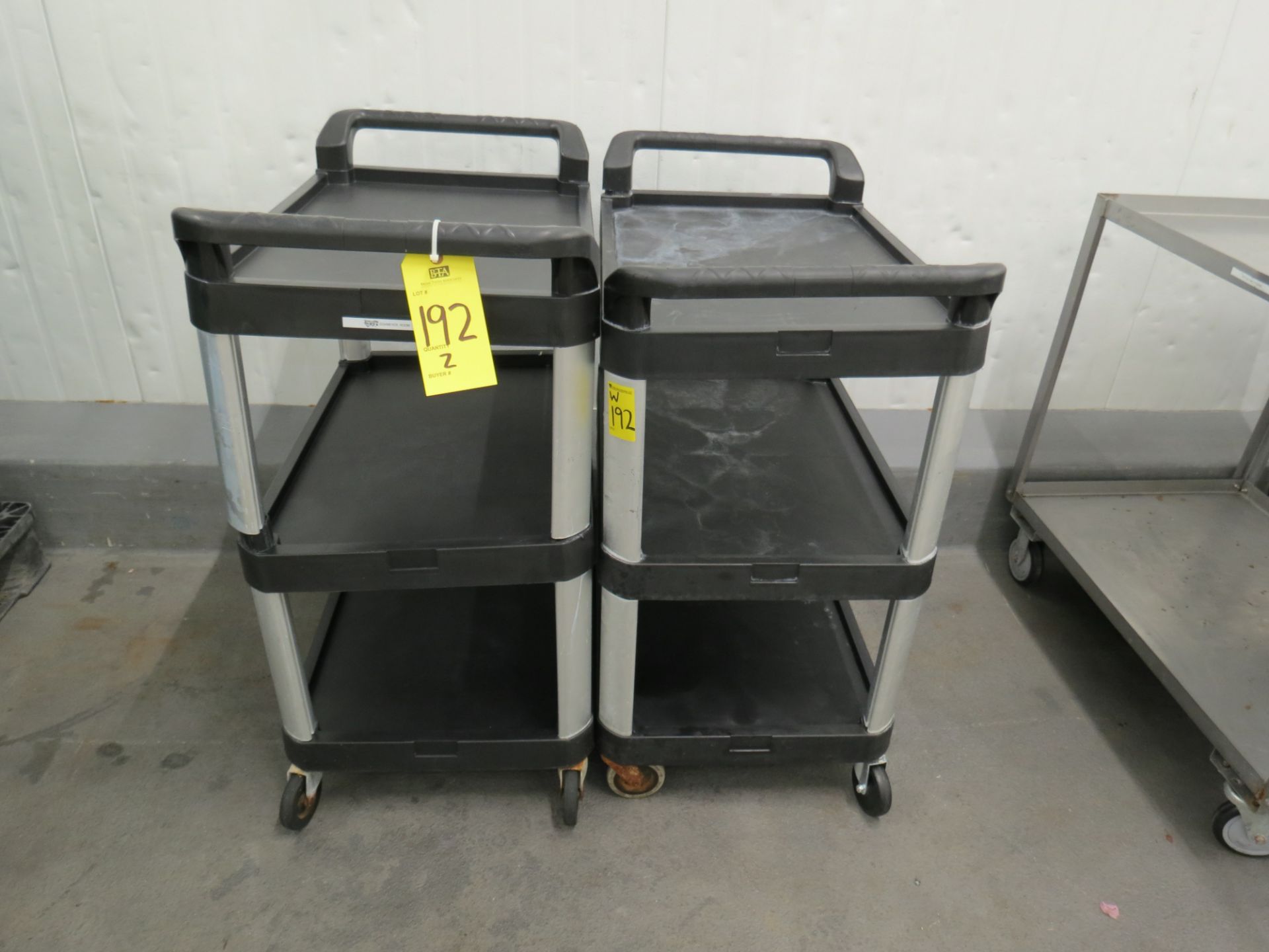 Lot (2) 3-Tier Black Plastic Utility Carts