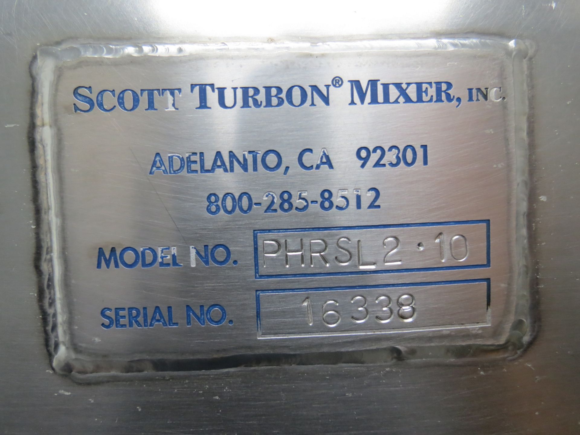 Scott Turbon Mixer Model PHRSL2.10 High Shear Mixer with 100 Gallon Stainless Steel Tank SN: - Image 3 of 3